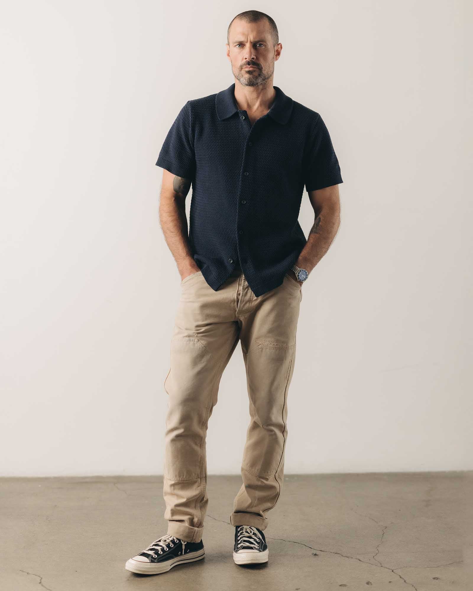 The Button Down Polo in Dark Navy Crochet | Modern Menswear by yycbvcnbmmnbm