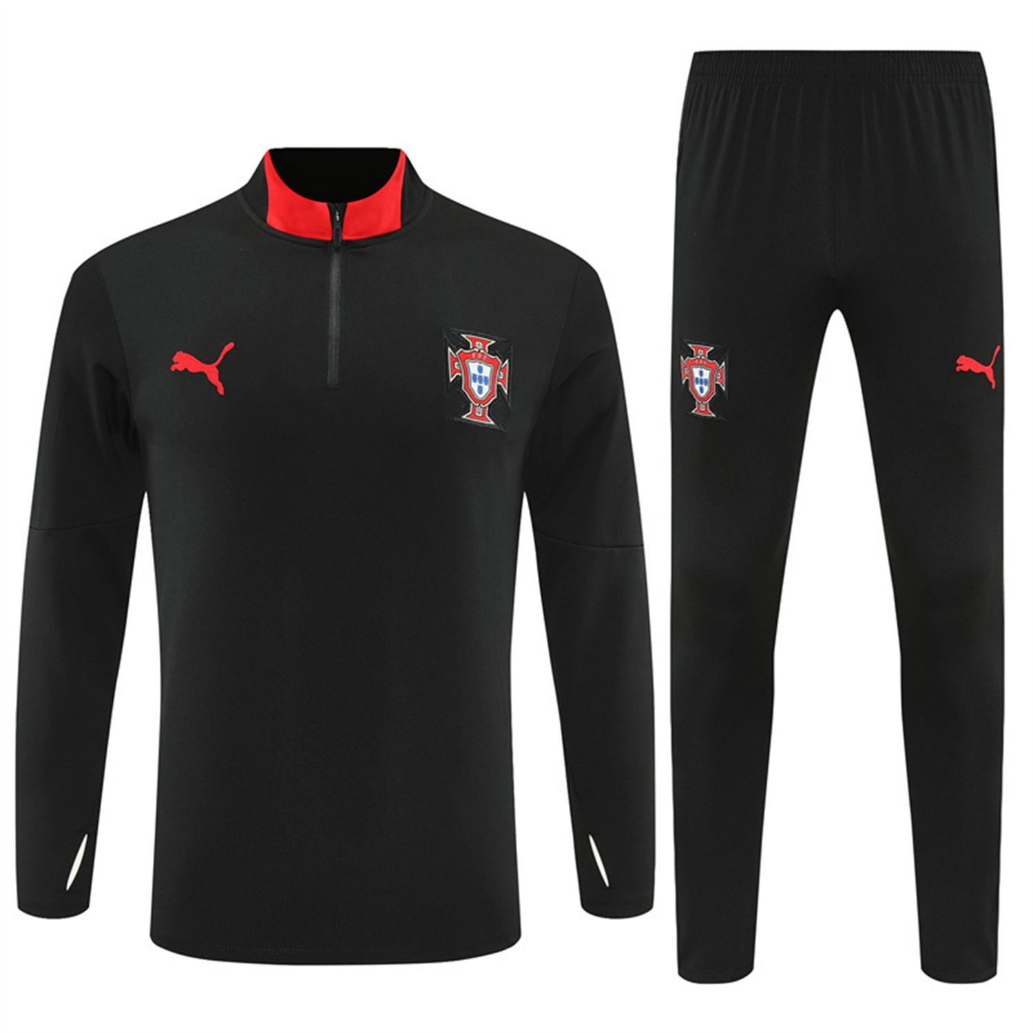AlphaJersey-Portugal 25-26 Kids Long Sleeve Training Set - Black Top & Black Pants