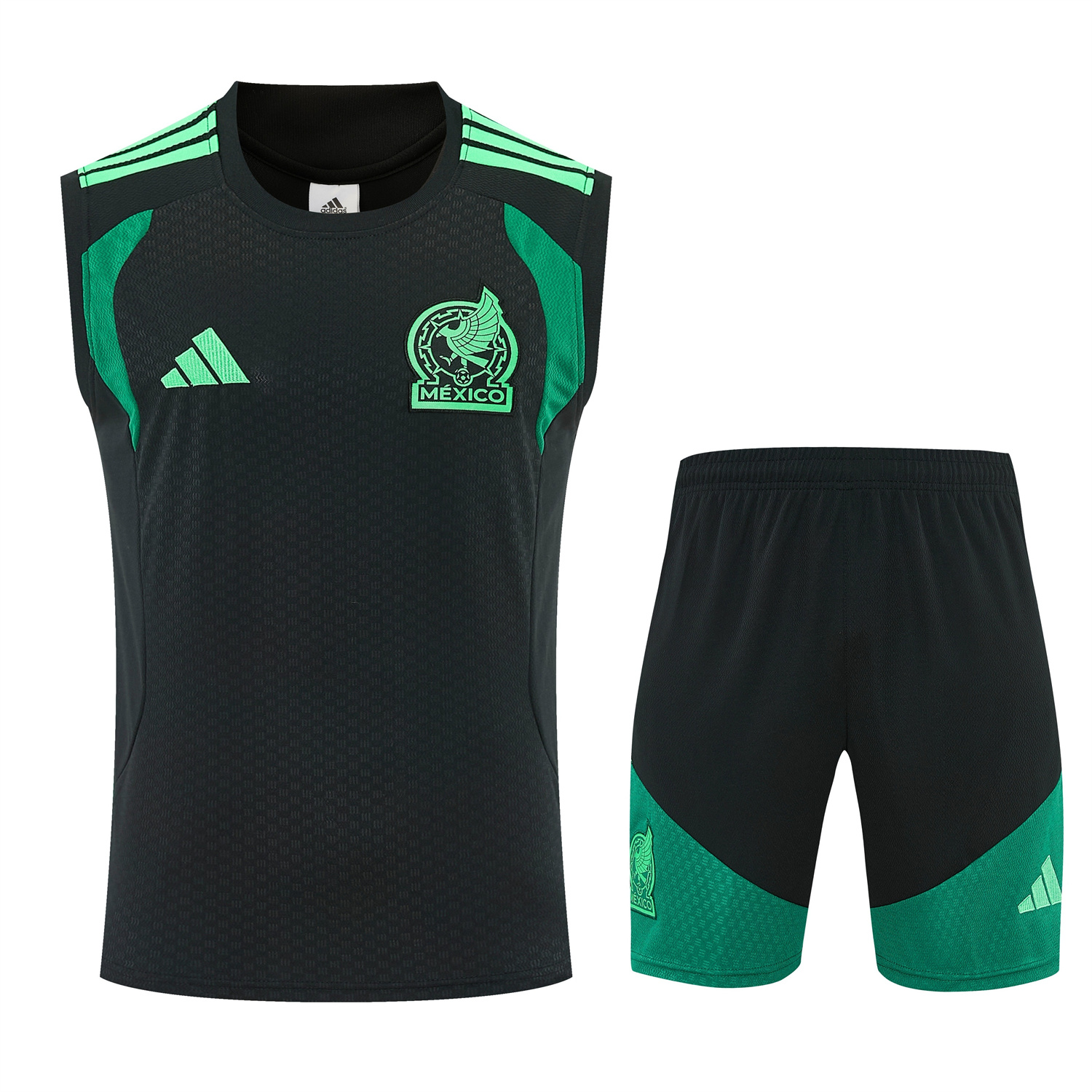 AlphaJersey-Mexico 2026 Vest Training Set - Black With Green Vest and Shorts