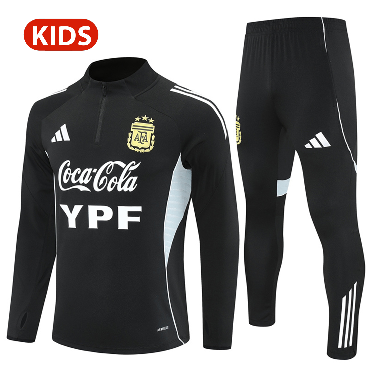 AlphaJersey-Argentina 25-26 Kid Long Sleeves Training Set - Black Top & Black Pants