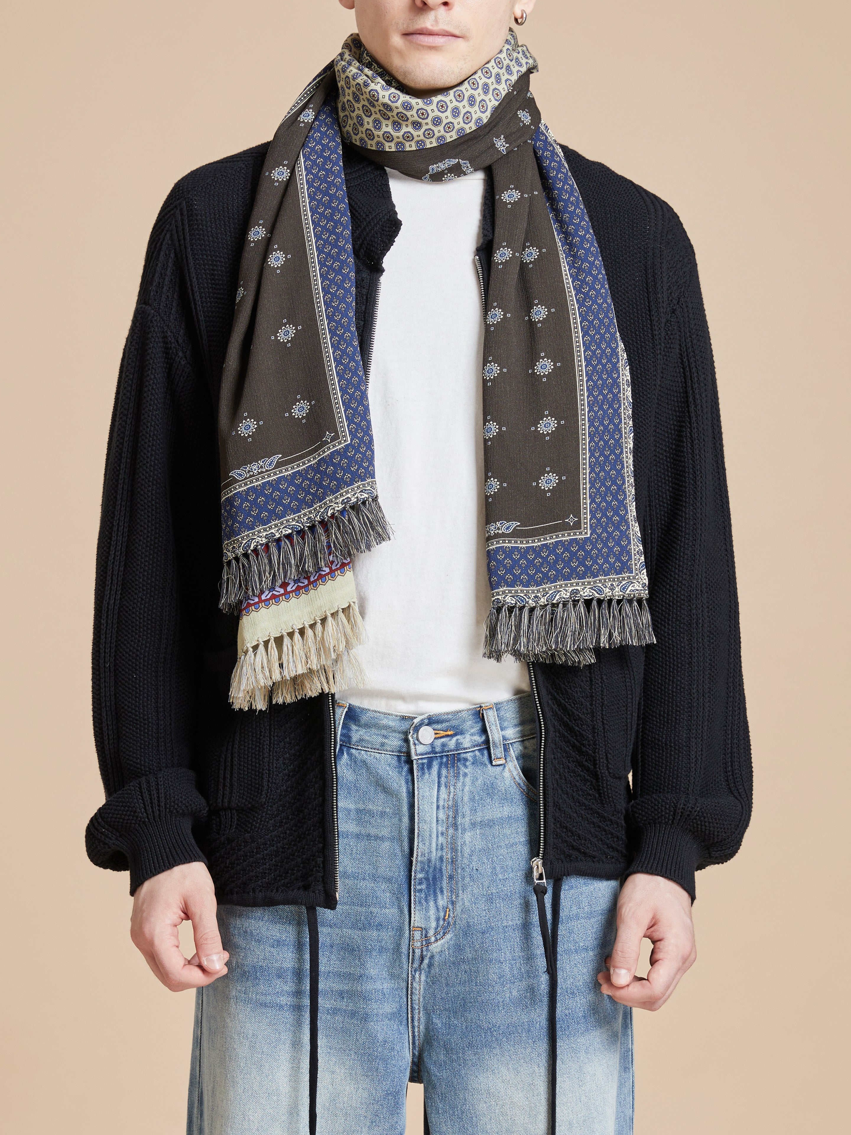 Black Royal Blue Print Scarf | Modern Menswear by yycbvcnbmmnbm