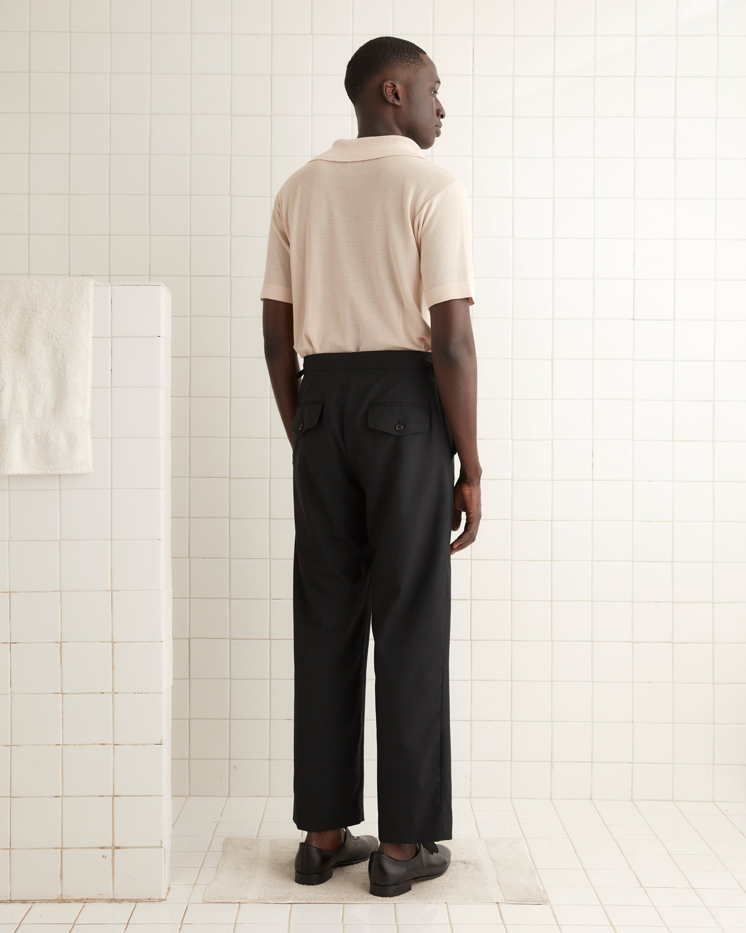 Tropical Wool Side-Buckle Trousers - Black | Modern Menswear by yycbvcnbmmnbm