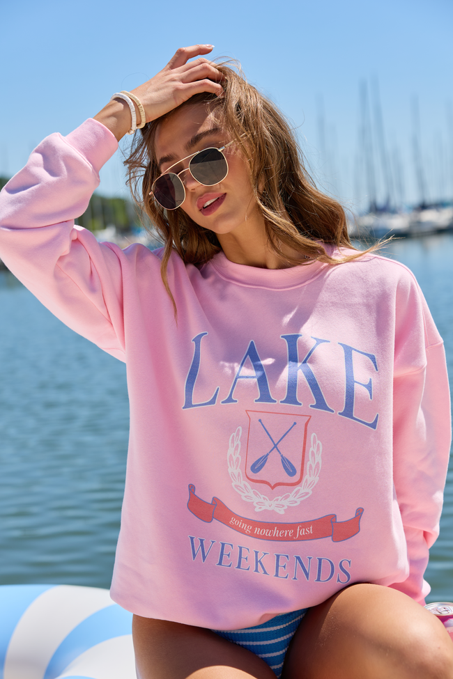 Lake Weekends Light Pink Graphic Sweatshirt | Elegant Women's Fashion by coolavocek