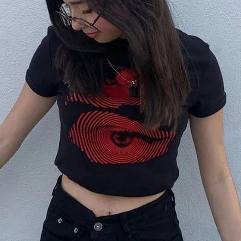 Sexy Women's T-shirt Harajuku Y2K Sweet Girl Slim Fit Open Navel Personalized Trendy Pattern Clothes