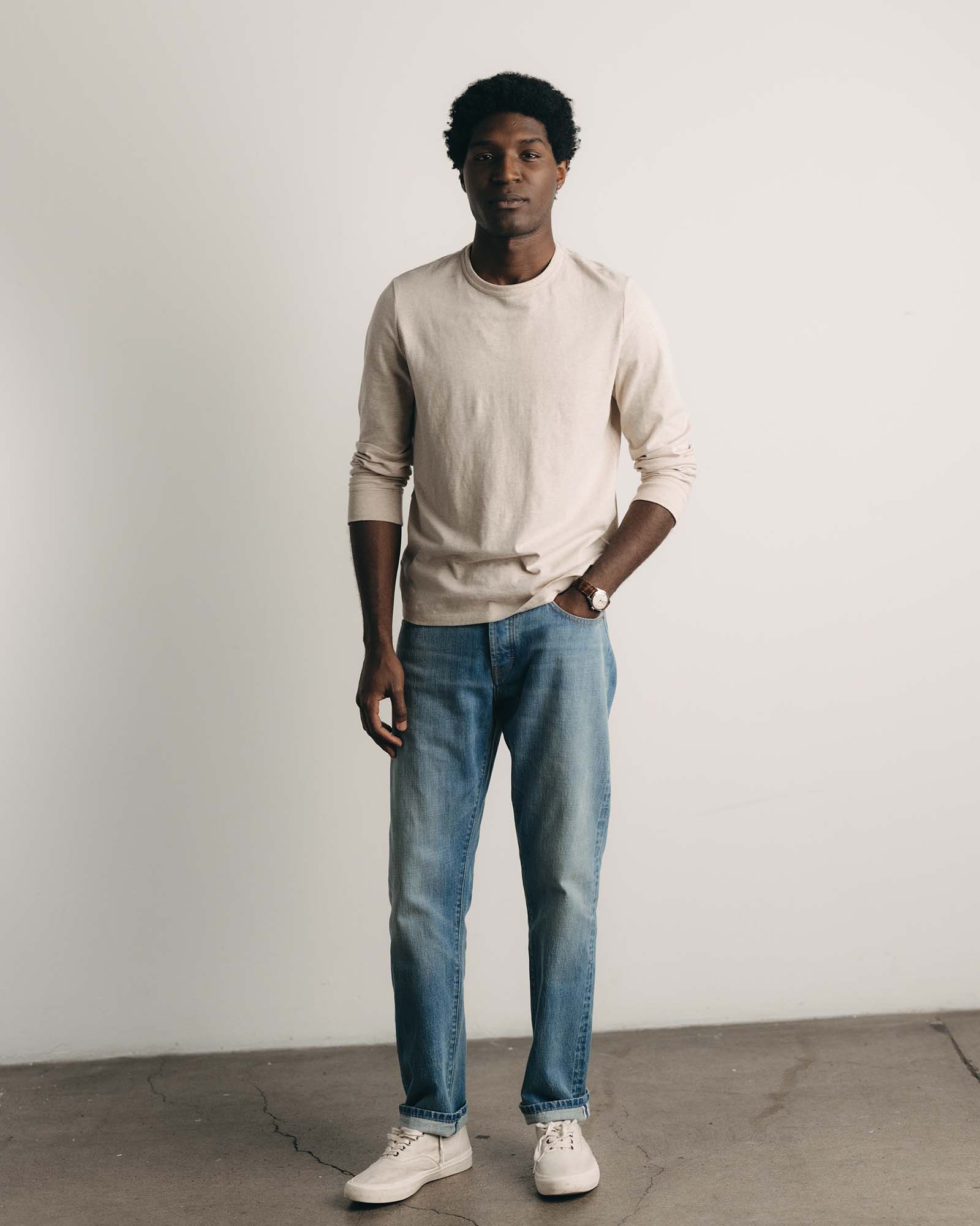 The Organic Cotton Long Sleeve Tee in Heather Oat | Modern Menswear by yycbvcnbmmnbm