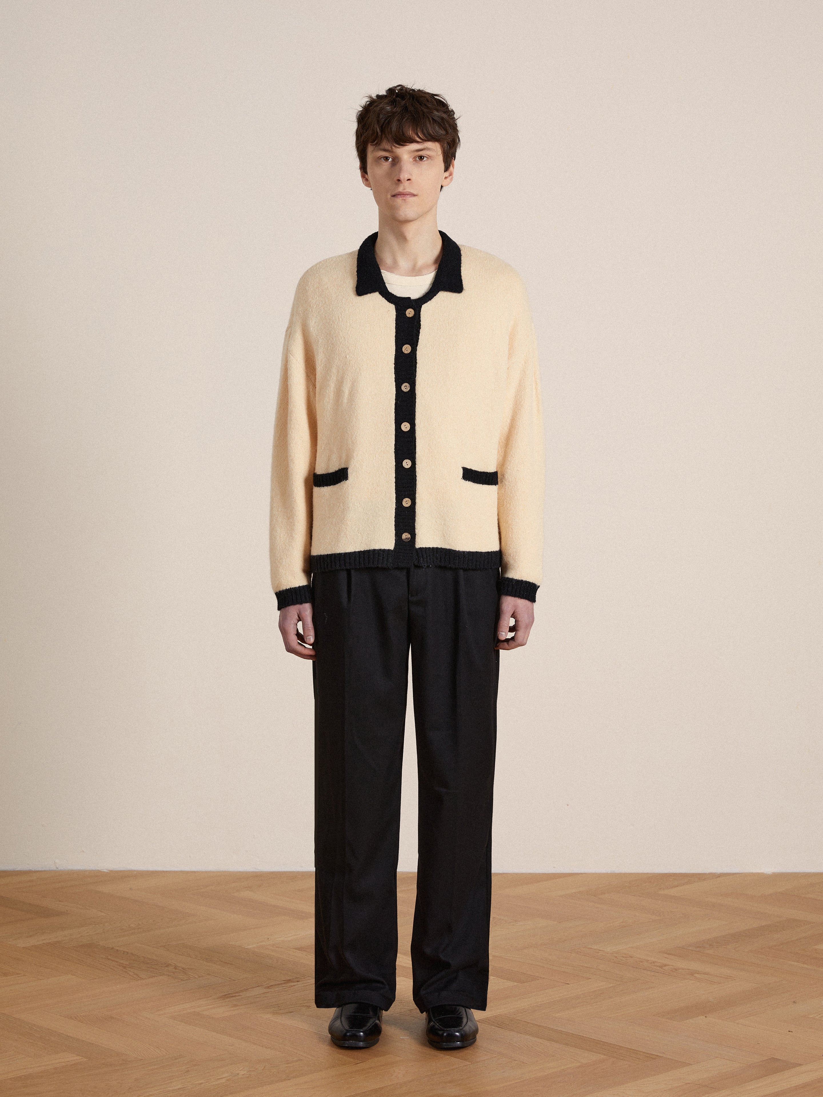 Sima Contrast Collar Knitted Cardigan | Modern Menswear by yycbvcnbmmnbm