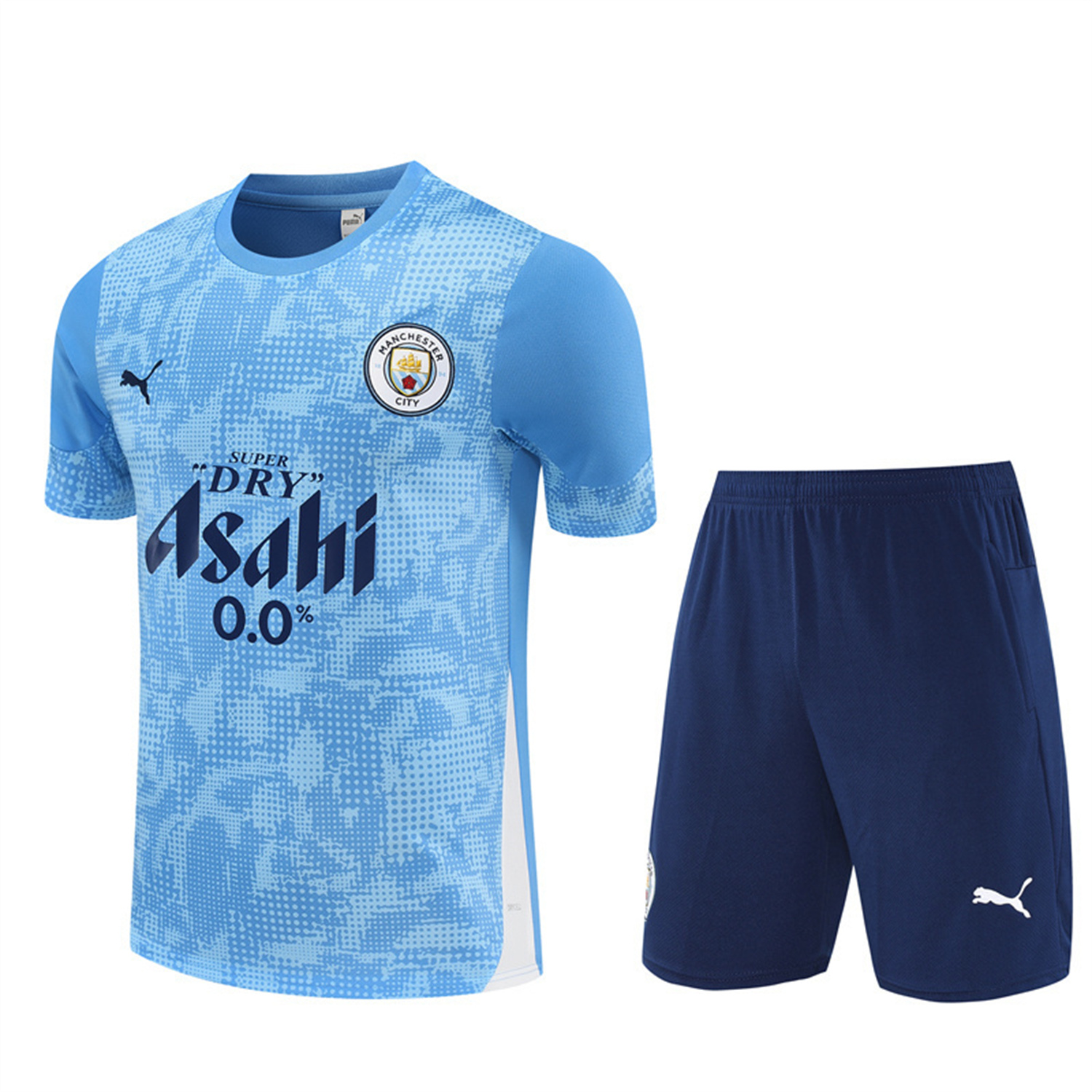 AlphaJersey-Manchester City 25-26 Short-Sleeve Training Set - Light Blue Camouflage Top & Deep Blue Shorts