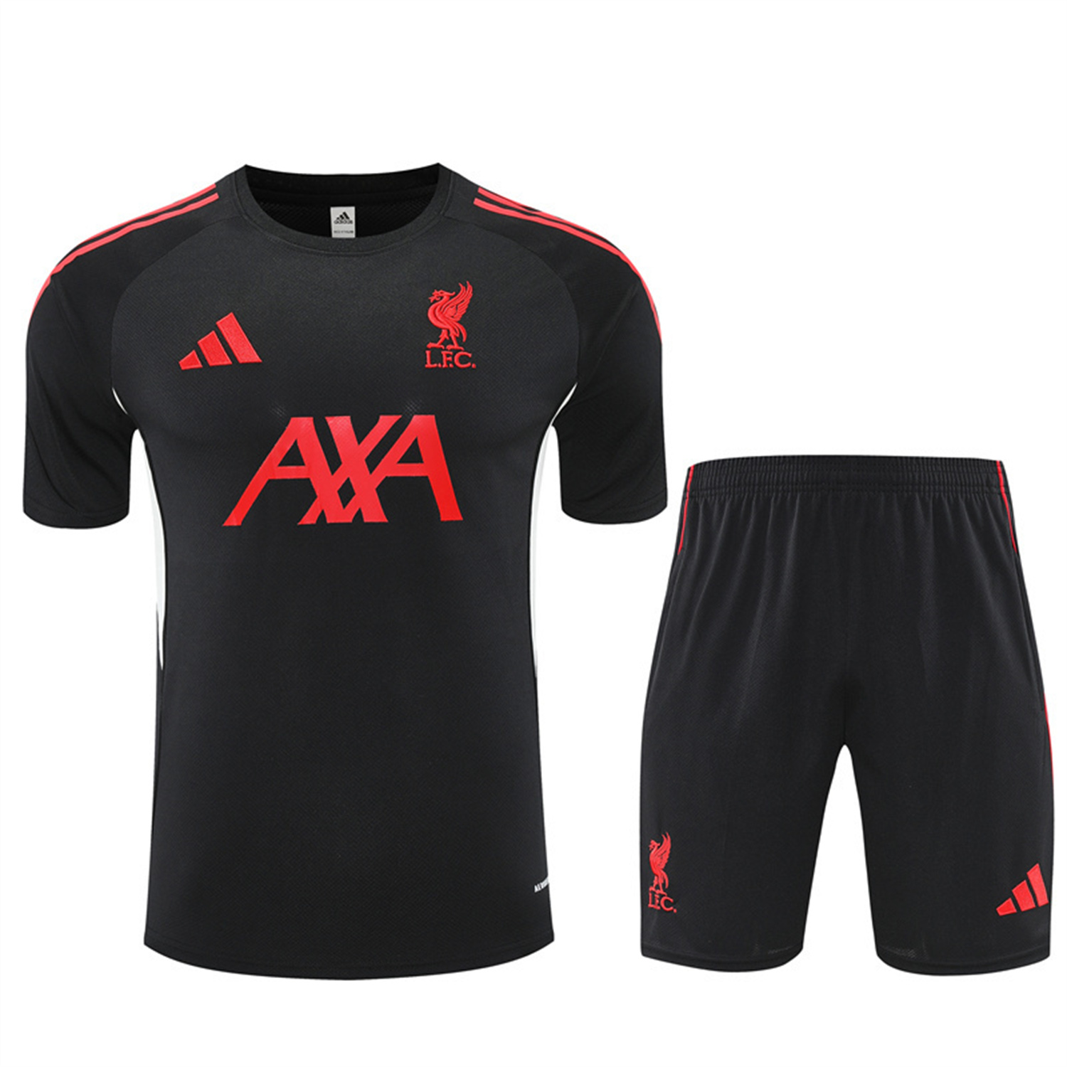 AlphaJersey-Liver.pool 25-26 Kids Short-Sleeve Training Set - Black Top & Black Shorts