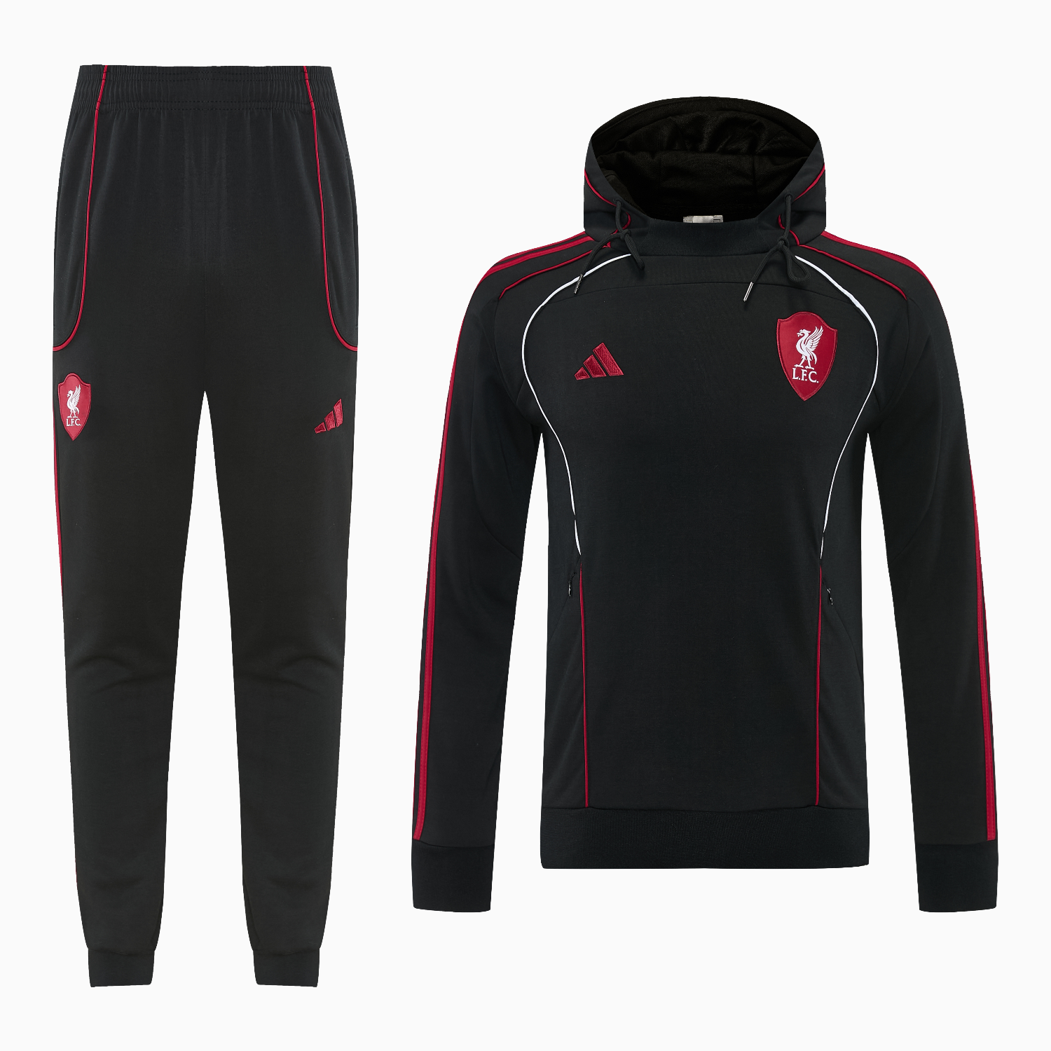 AlphaJersey-Liver.pool 25-26 Hooded Windbreaker Training Set - Black Top & Black Pants