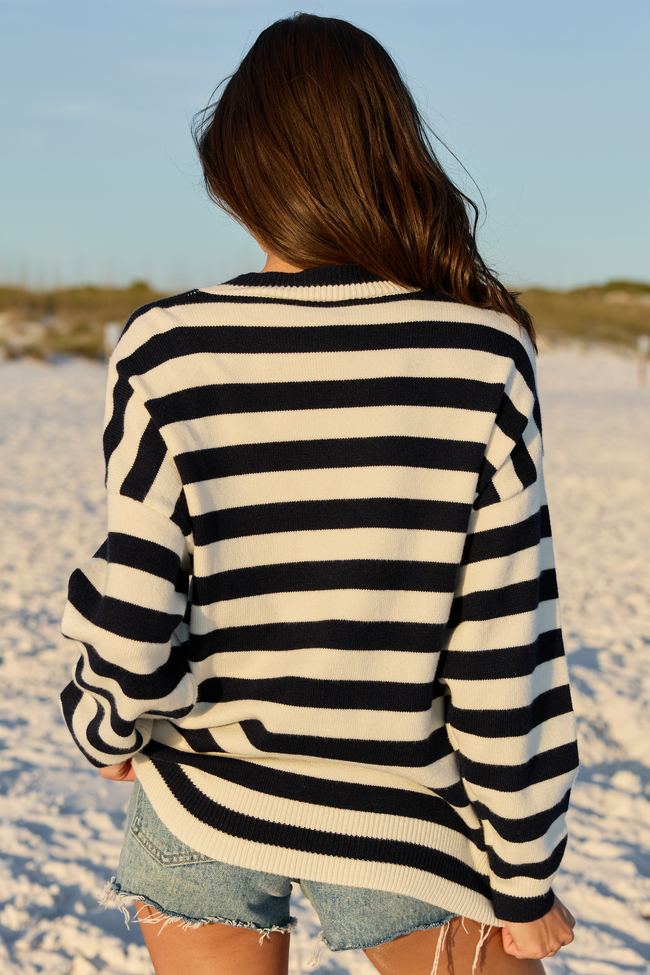 USA Navy And Ivory Striped Sweater | Elegant Women's Fashion by coolavocek