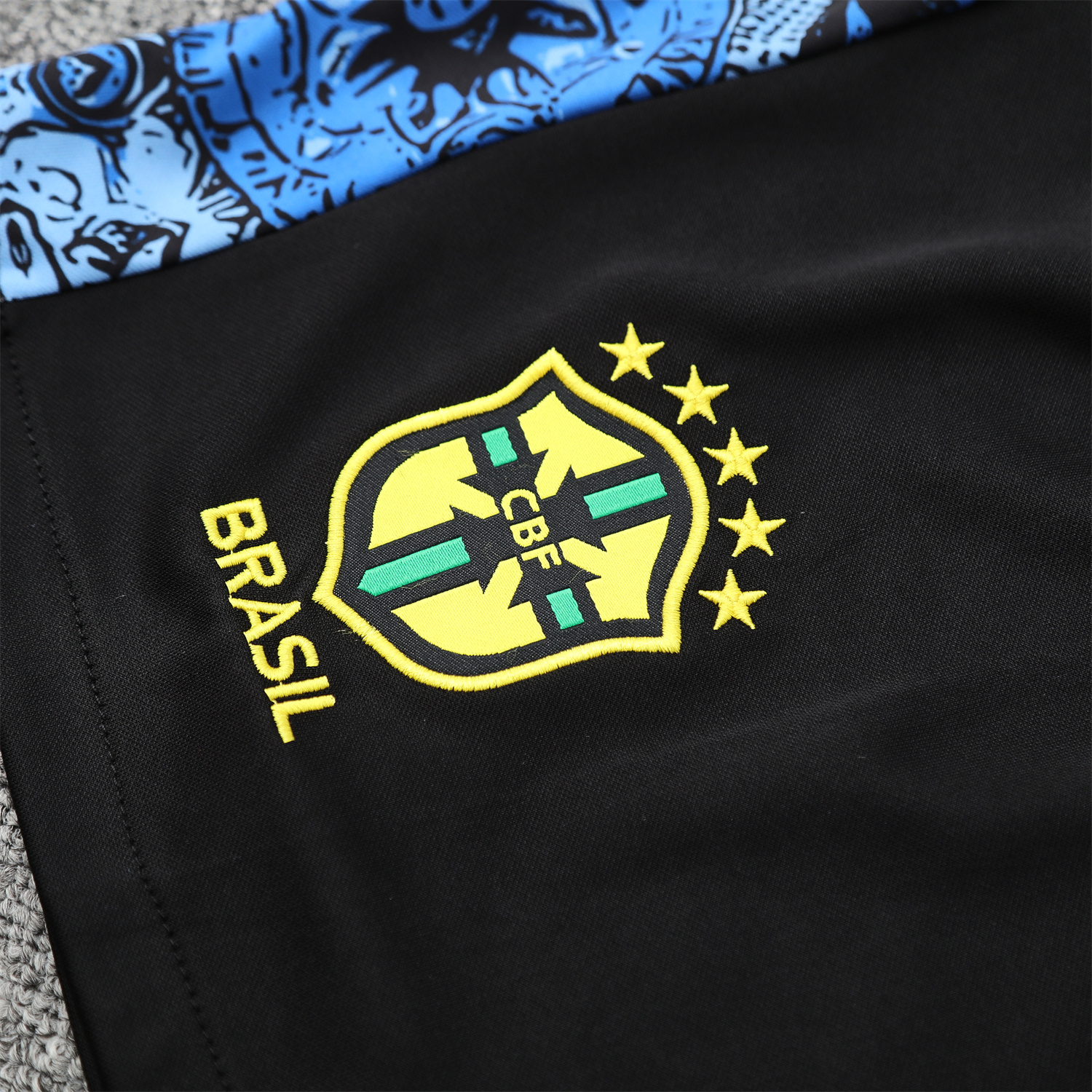 AlphaJersey-Brazil 25-26 Blue Jesus Statue Short-Sleeve Training Set - Blue Top & Black Shorts