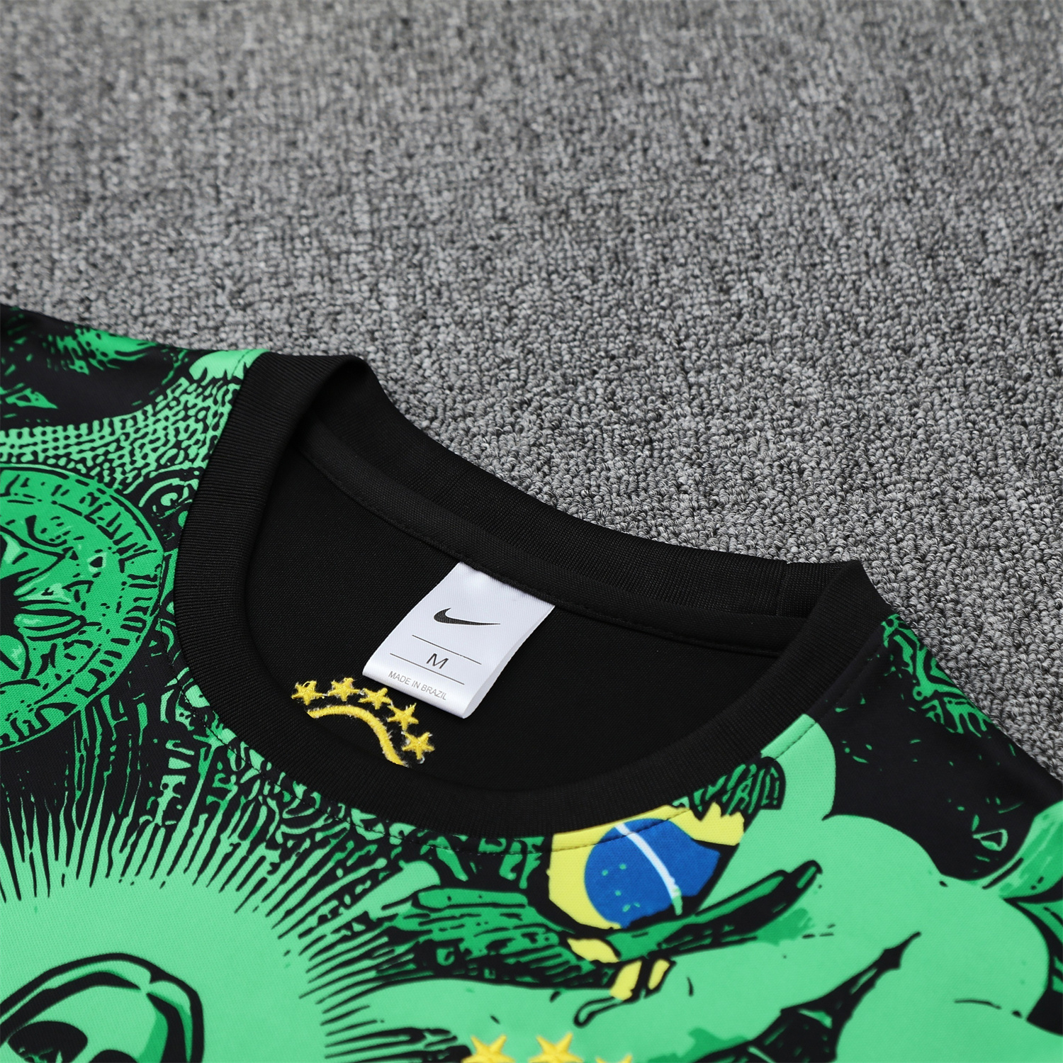 AlphaJersey-Brazil 25-26 Green Jesus Statue Short-Sleeve Training Set - Green Top & Black Shorts
