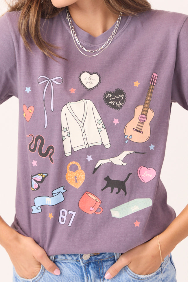 Eras Multi Icons Purple Graphic Tee | Elegant Women's Fashion by coolavocek