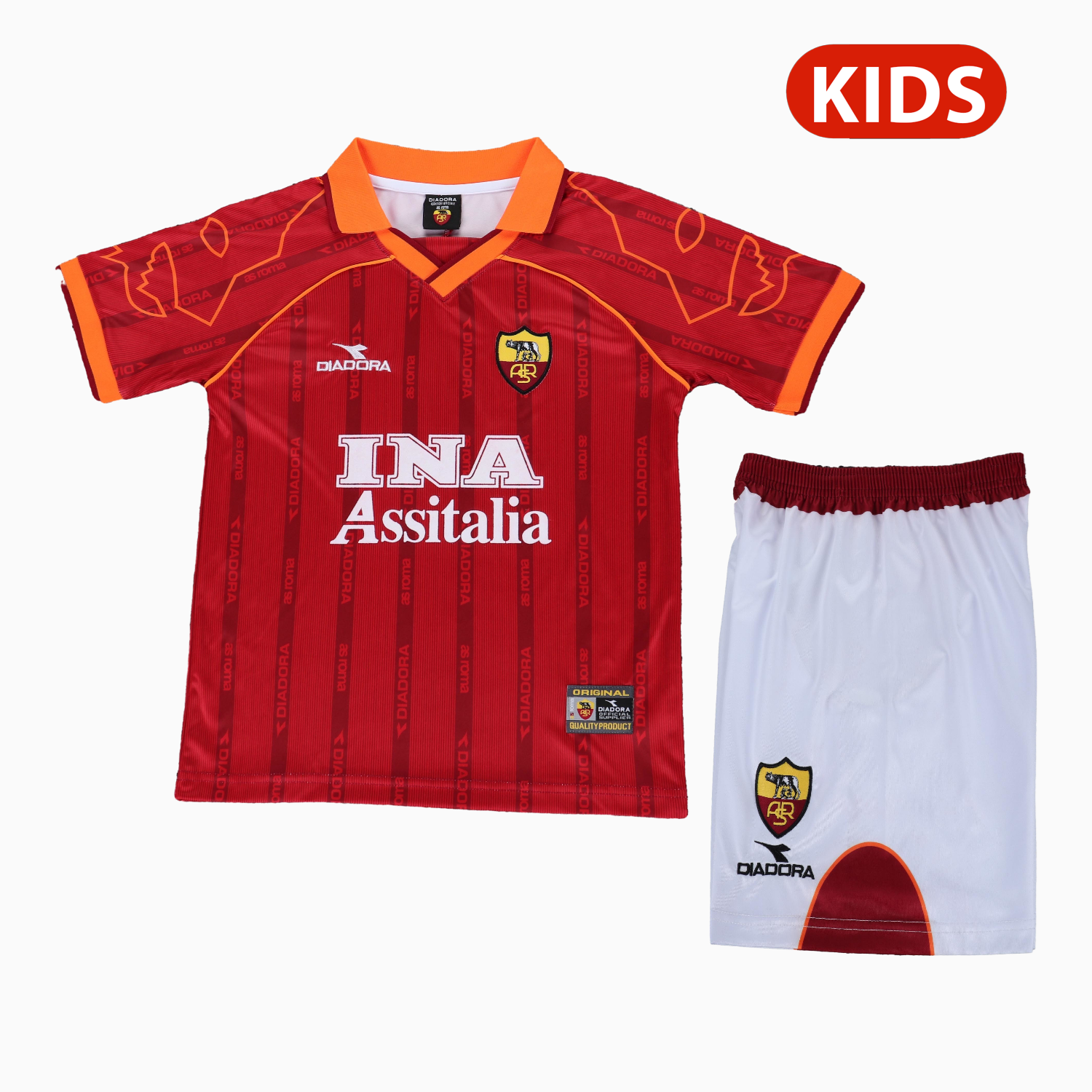 AlphaJersey-Retro Roma 1999-00 Home Kids Kit
