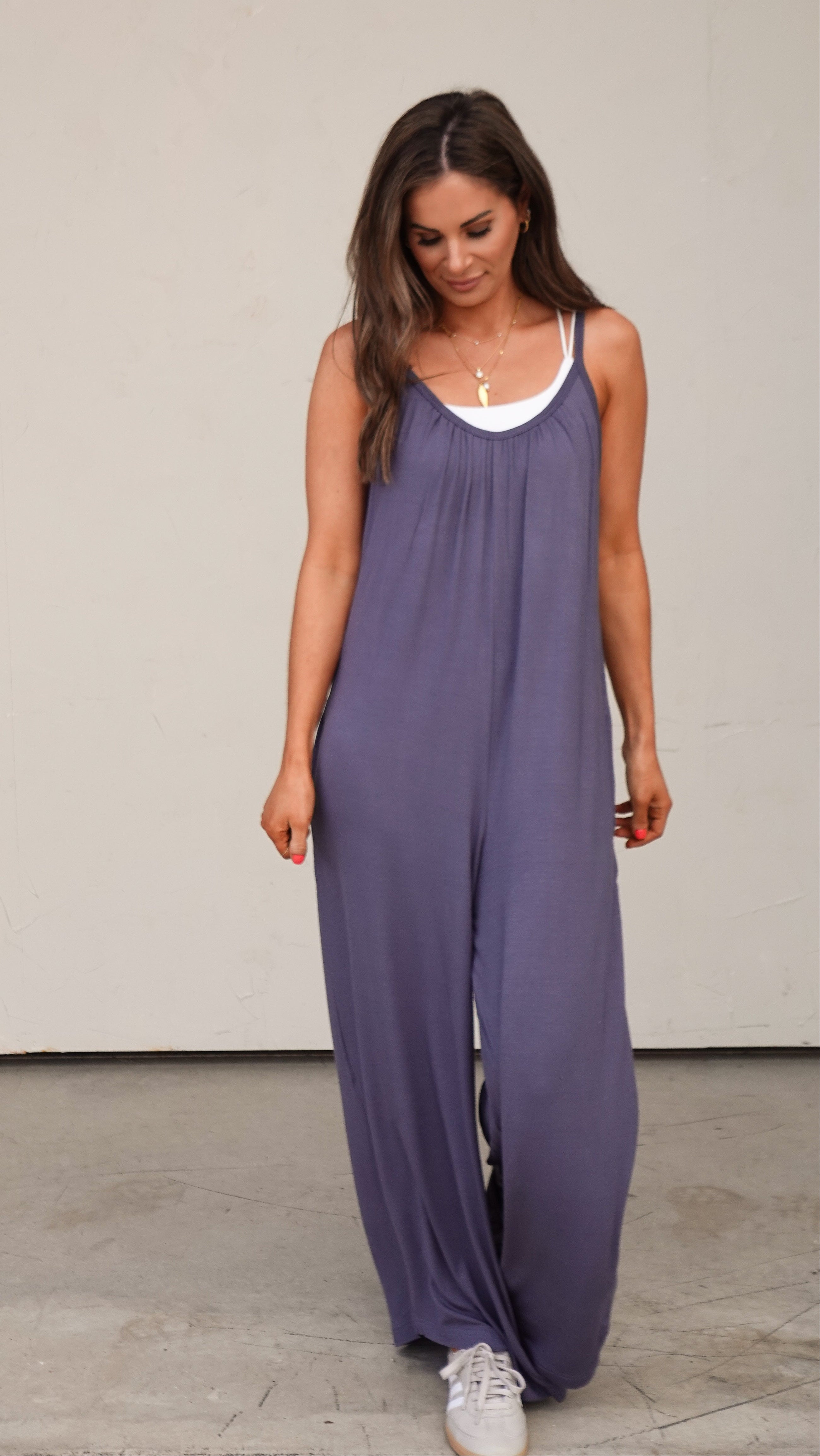 Navy Wide Leg Slouchy Jumpsuit | Elegant Women's Fashion by coolavocek