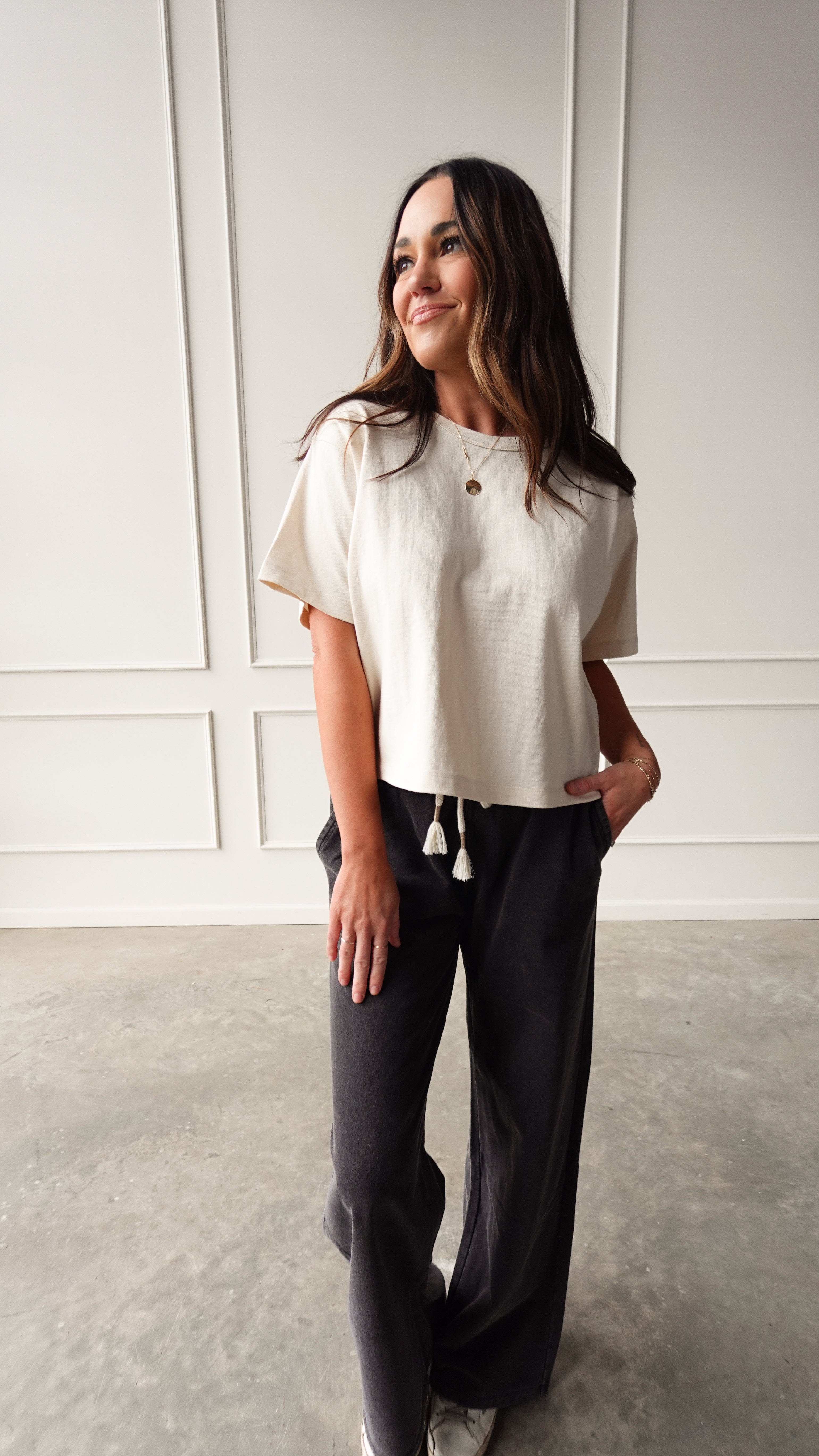 Oatmeal Short Sleeve Linen Tee | Elegant Women's Fashion by coolavocek