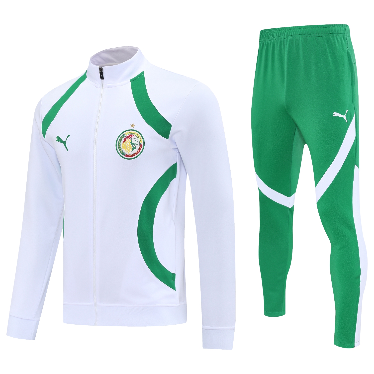 AlphaJersey-Senegal 25-26 Jacket Training Tracksuit - White Jackets & Green Pants