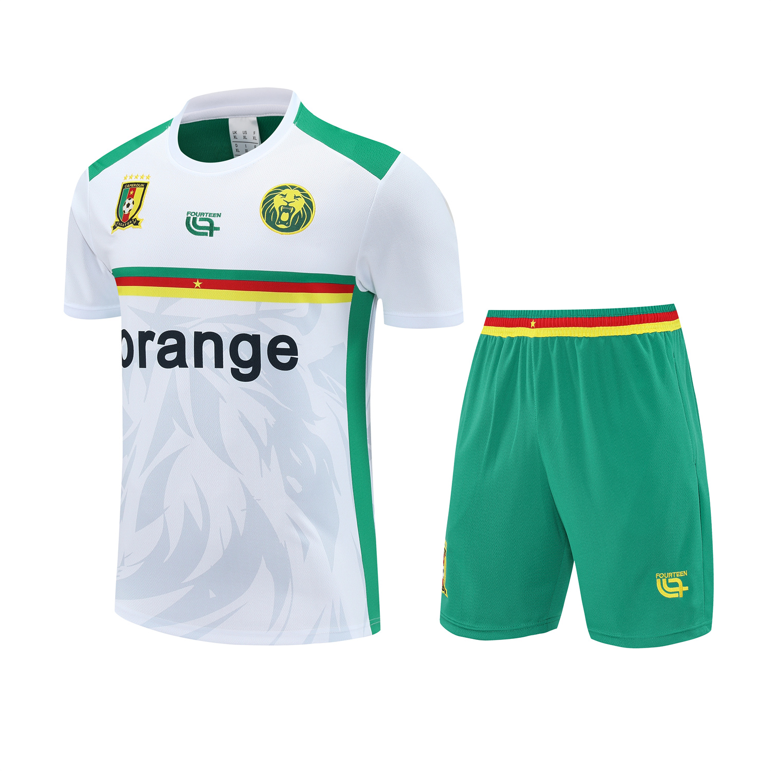 AlphaJersey-Cameroon 25-26 Short-Sleeve Training Set - White Top and Green Shorts