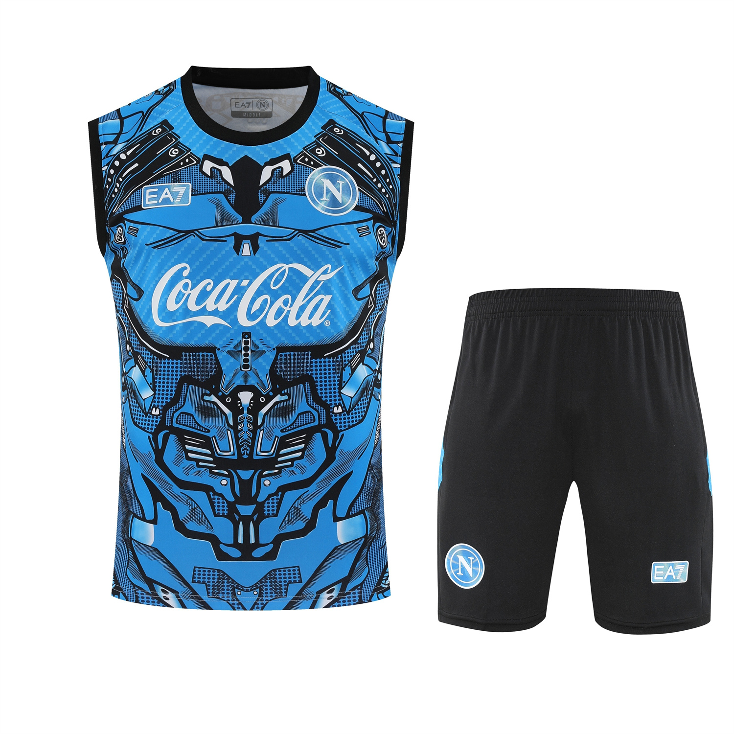 AlphaJersey-Napoli 25-26 Vest Training Set - Blue Mecha Vest & Black Shorts