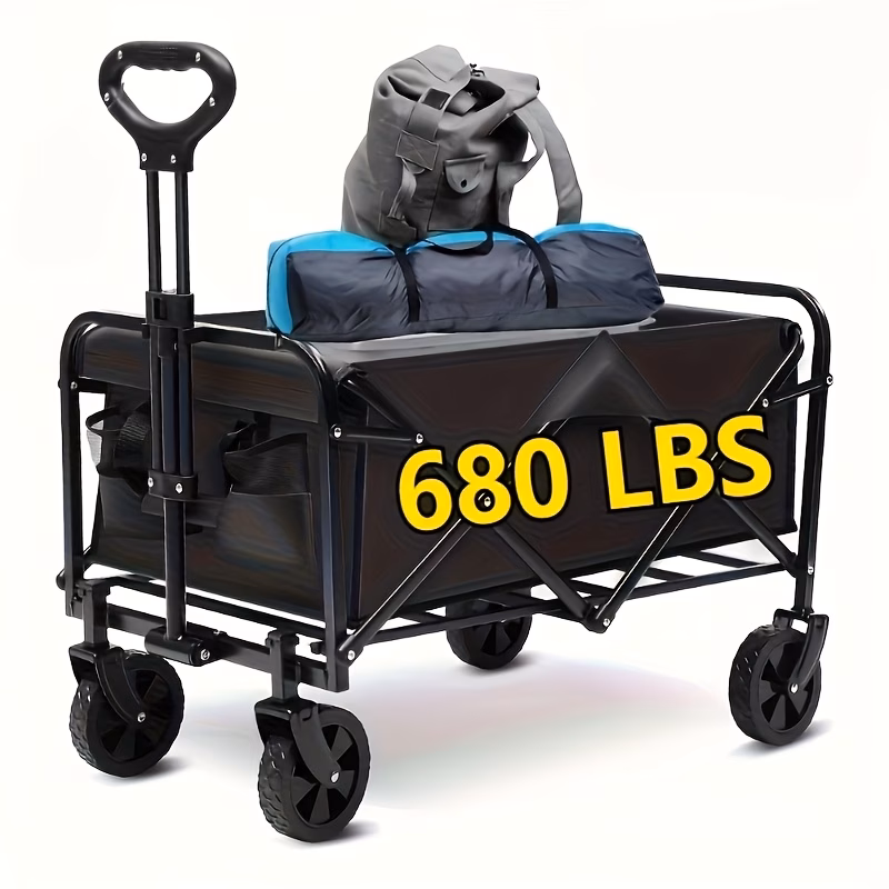 220lbs 450lbs 680lbs all terrain heavy duty folding cart large capacity   suitable for yard shopping sports outdoor gardening equipment handling black multifunctional utility cart Product details 0