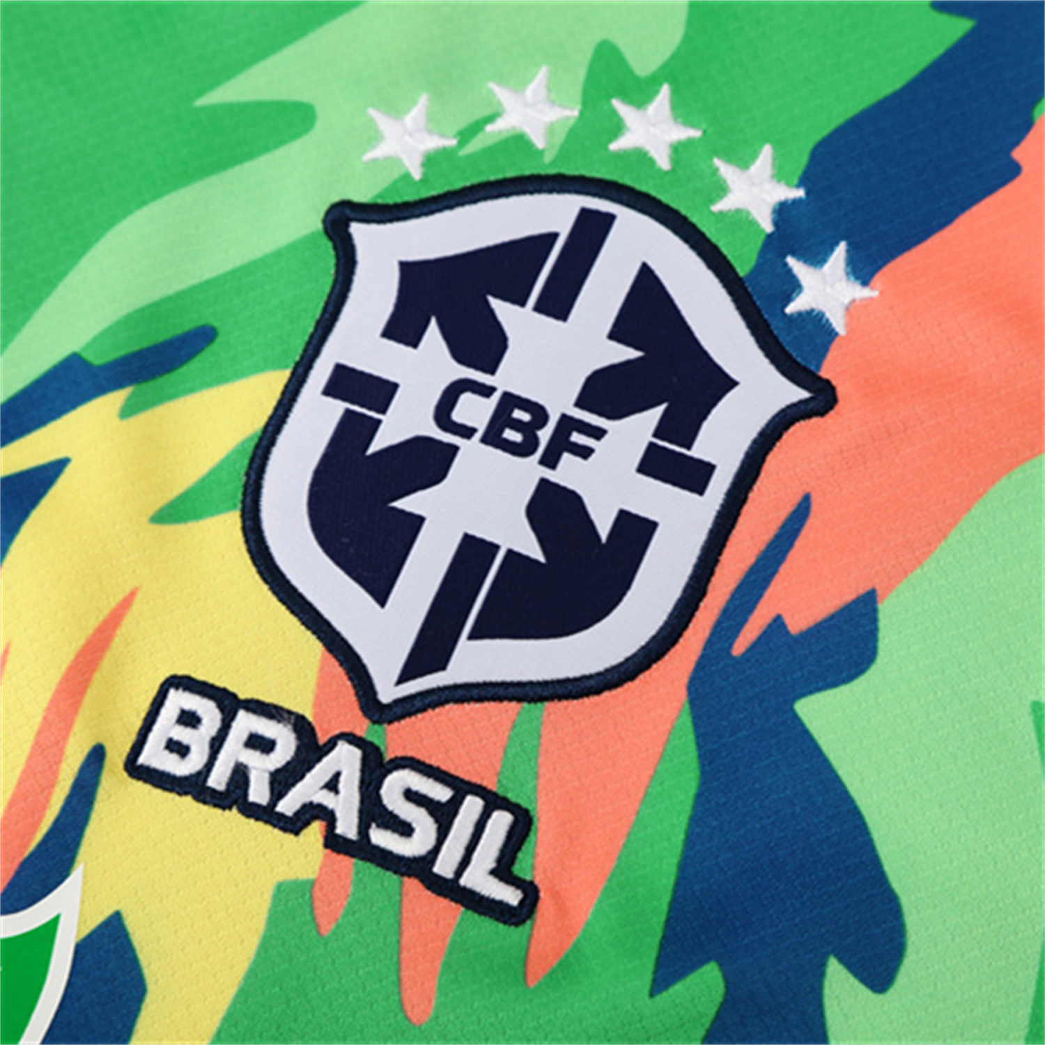 AlphaJersey-Brazil 25-26 Kids Short-Sleeve Training Set - Blue Green Camouflage Top & Blue Shorts