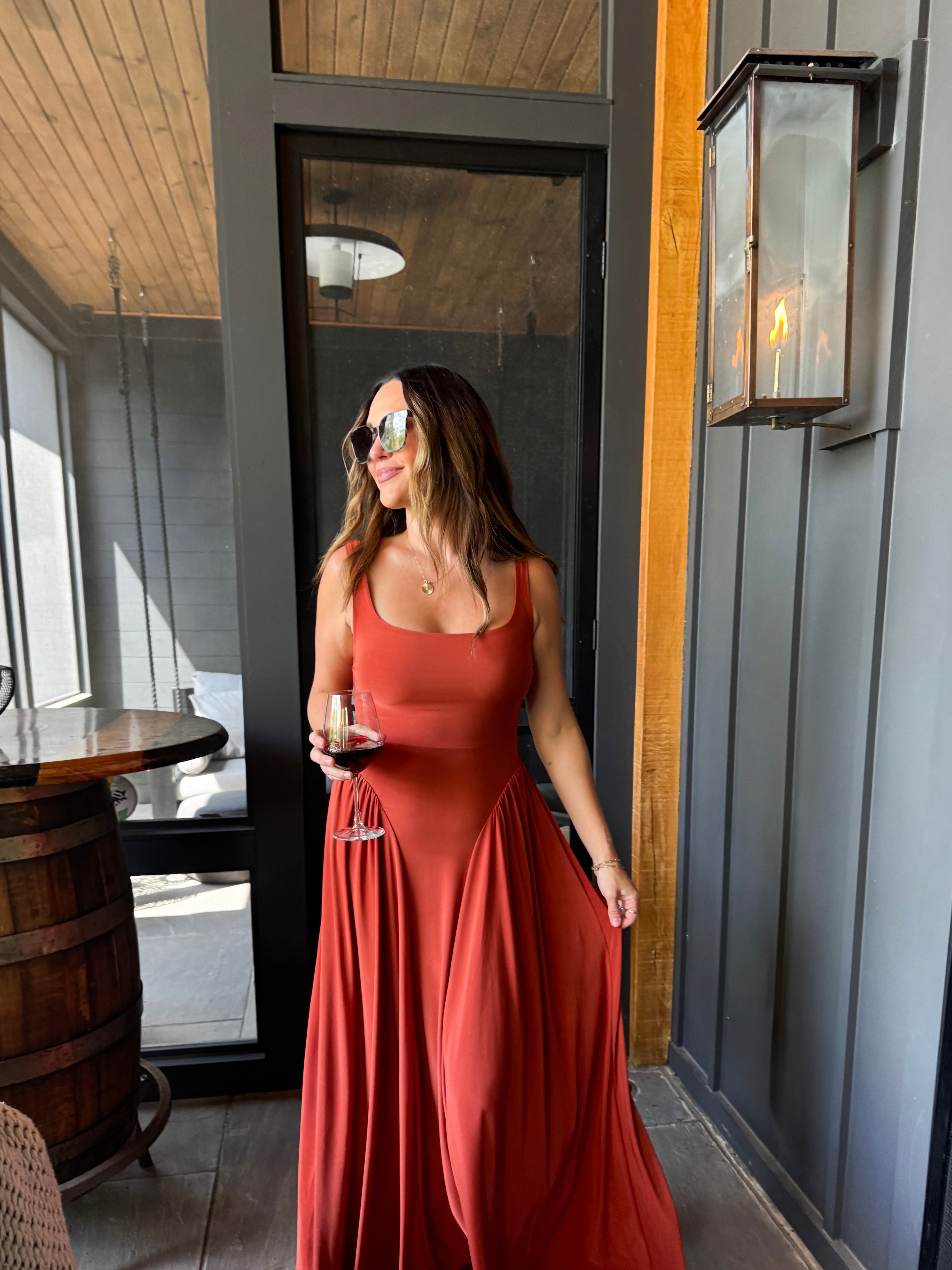 Rust Draped Maxi Dress | Elegant Women's Fashion by coolavocek