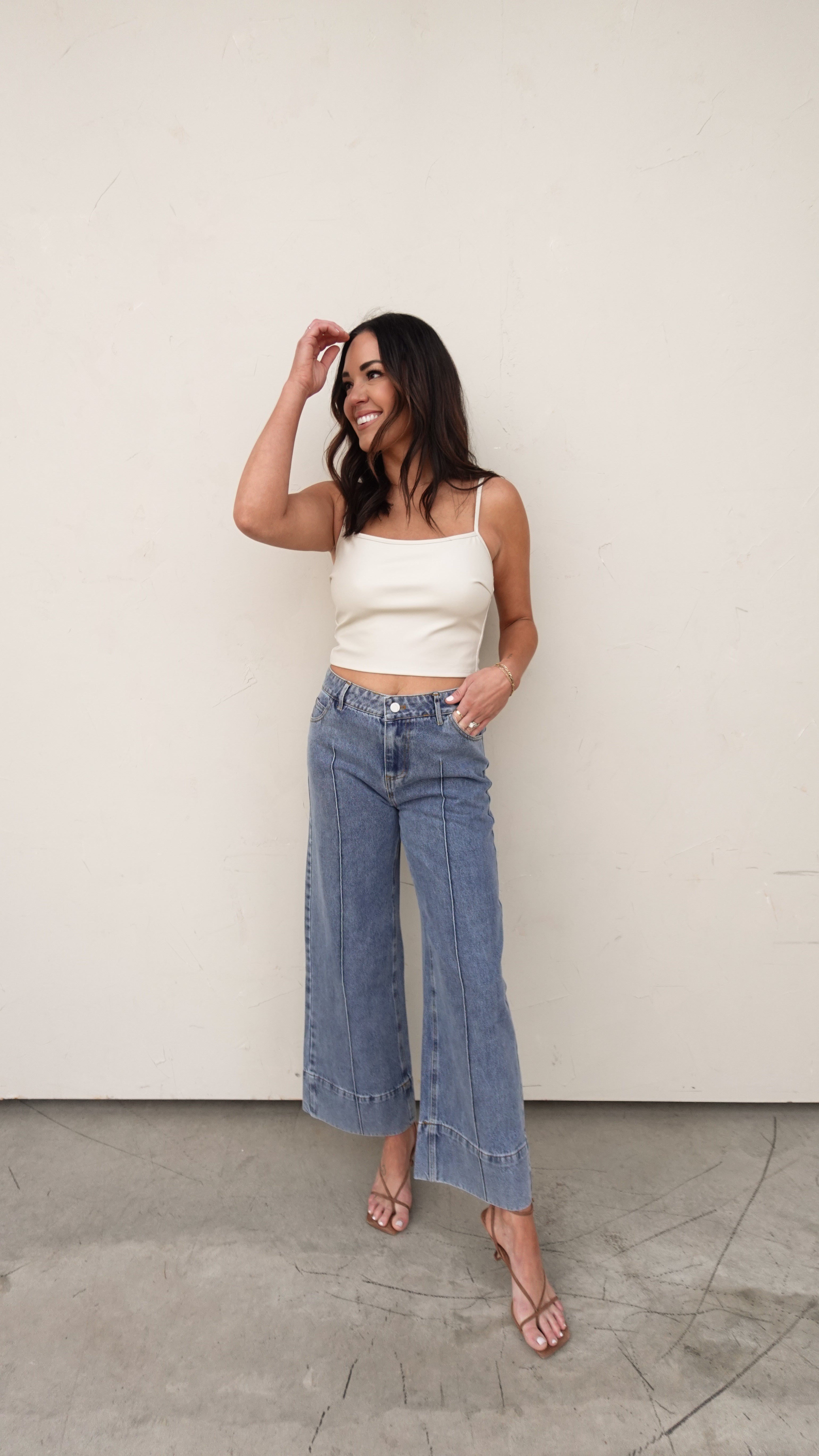 Bone Faux Leather Cropped Tank | Elegant Women's Fashion by coolavocek