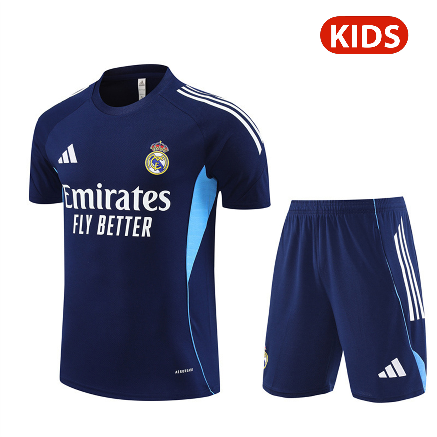 AlphaJersey-Real Madrid 25-26 Kids Short-Sleeve Training Set - Royal Blue Top & Royal Blue Shorts