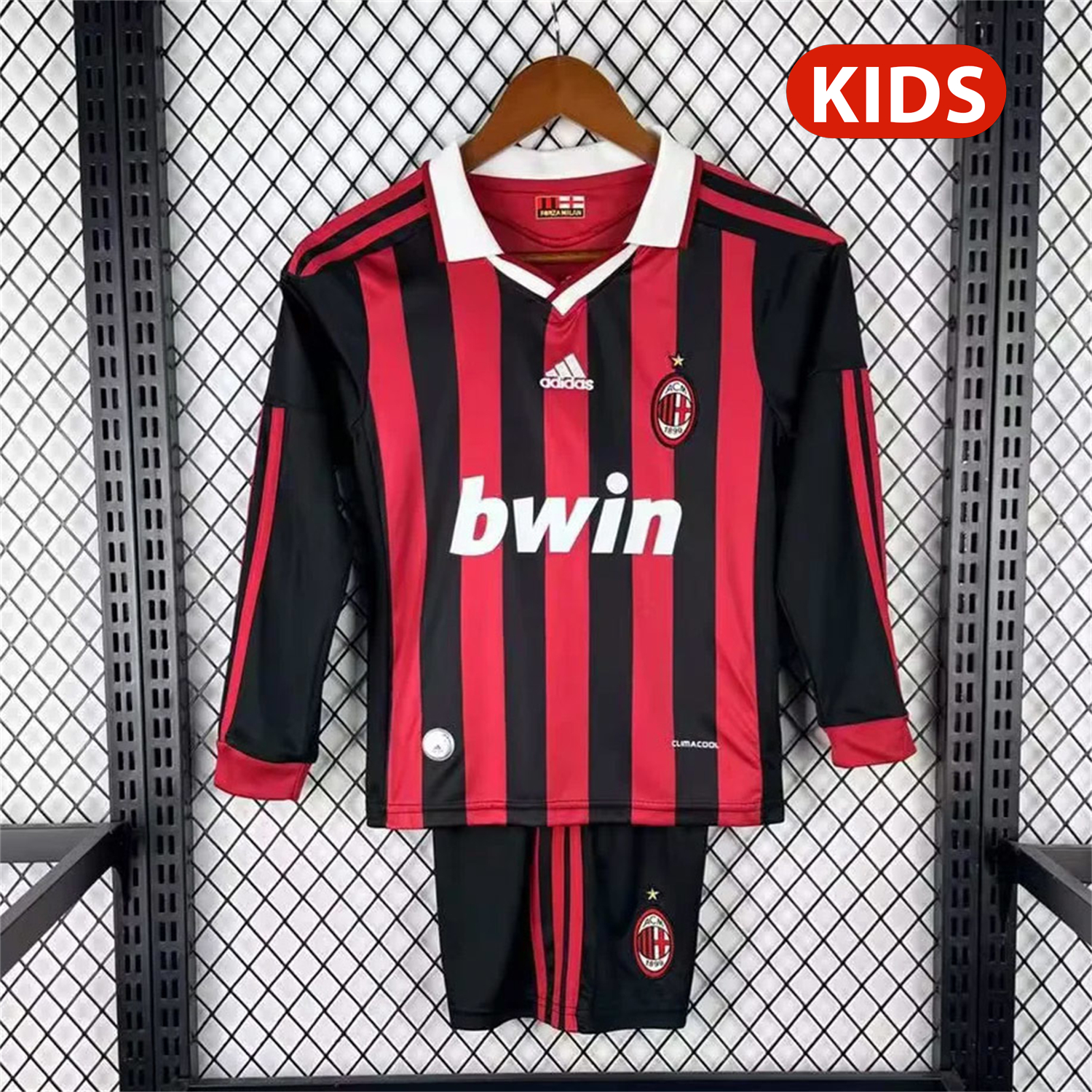 AlphaJersey-Retro AC Milan 2009-10 Home Red Long Sleeves Kids Kit
