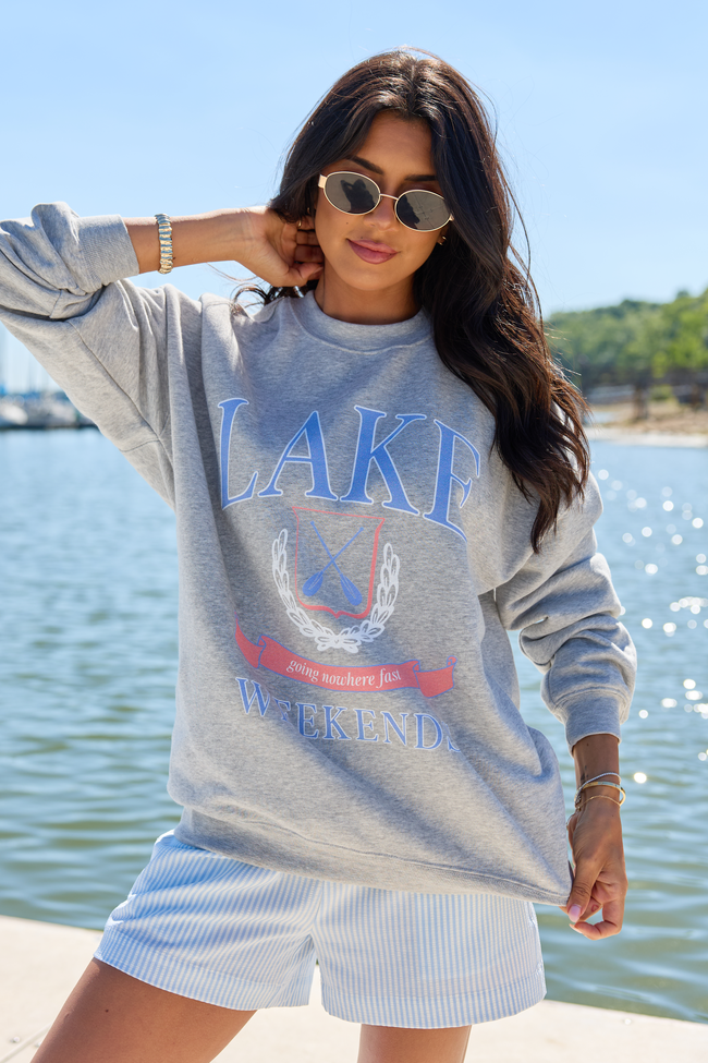 Lake Weekends Light Grey Graphic Sweatshirt | Elegant Women's Fashion by coolavocek