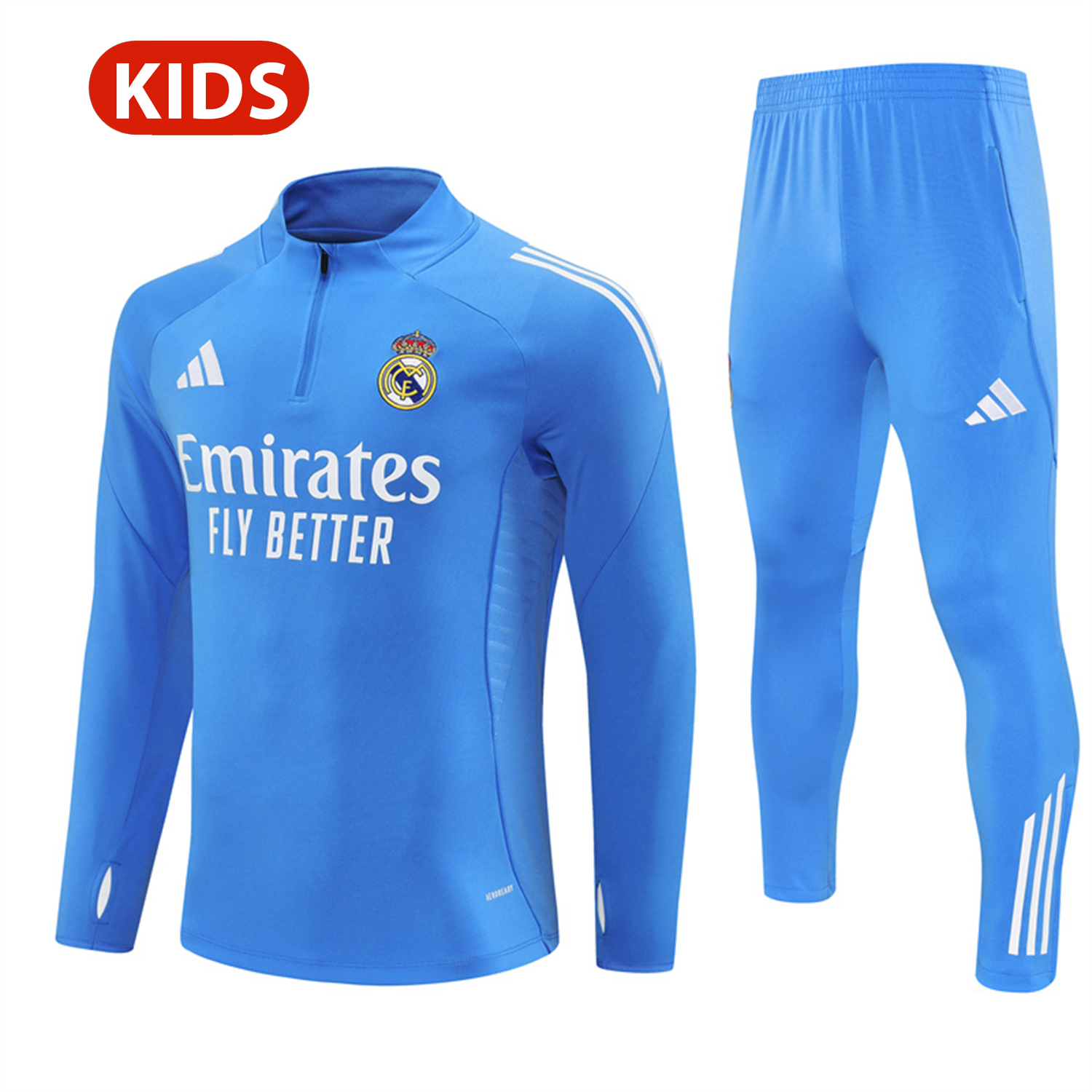 AlphaJersey-Real Madrid 25-26 Kids Long Sleeve Training Set - Bright Blue Top & Pants