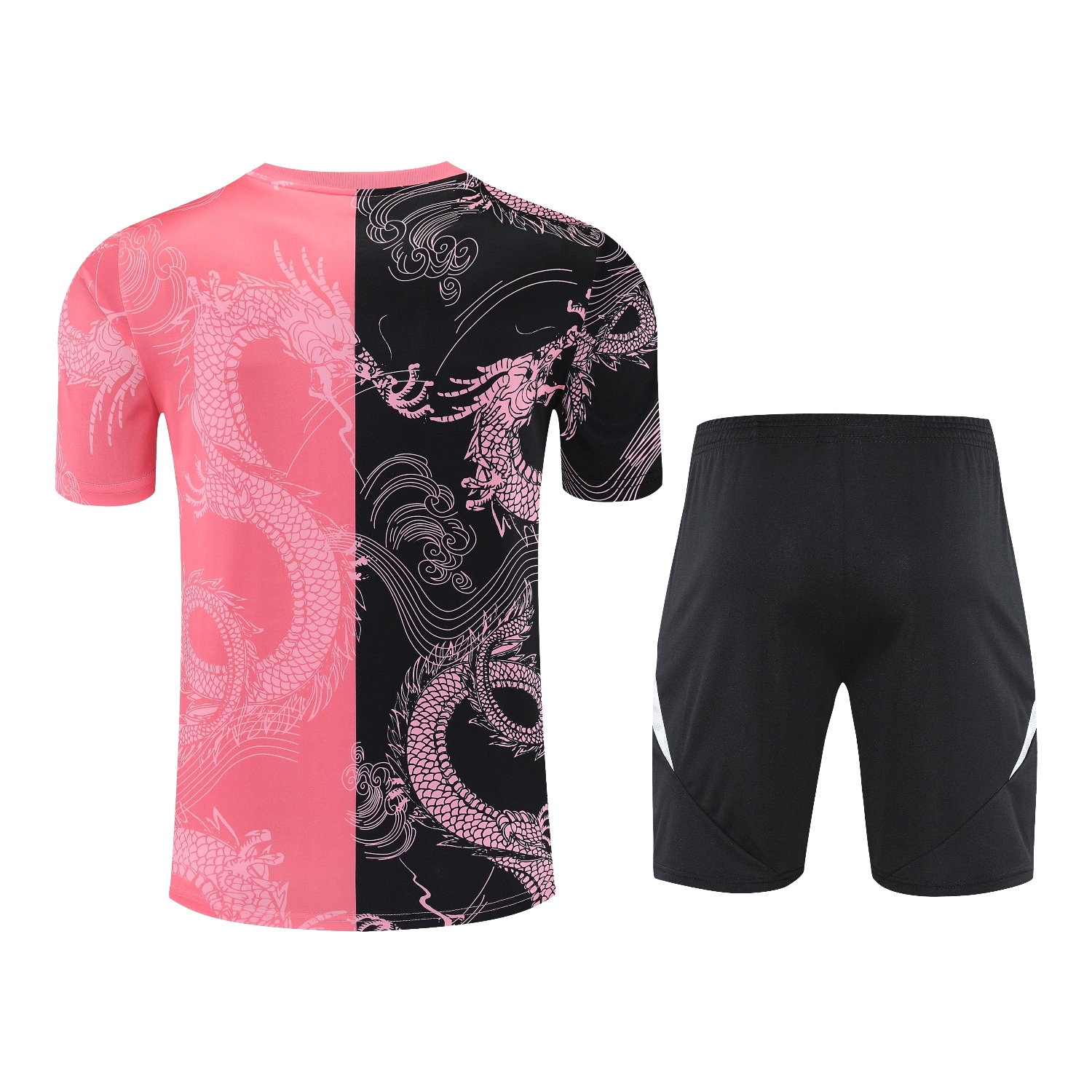 AlphaJersey-Real Madrid 25-26 Short-Sleeve Training Set - Pink-Black Dragon Top & Black-White Shorts
