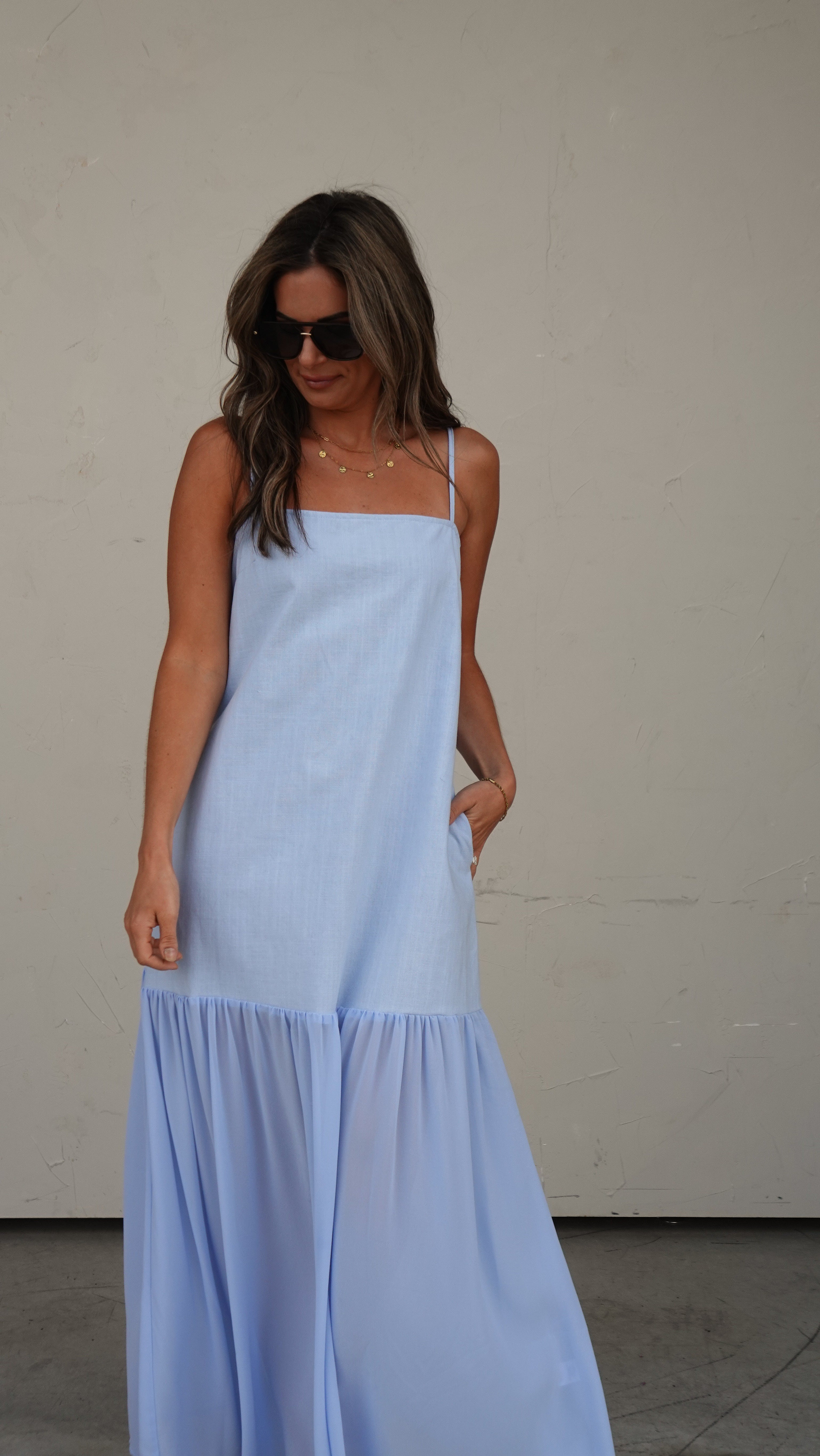 Powder Blue Half Sheer Maxi Dress | Elegant Women's Fashion by coolavocek