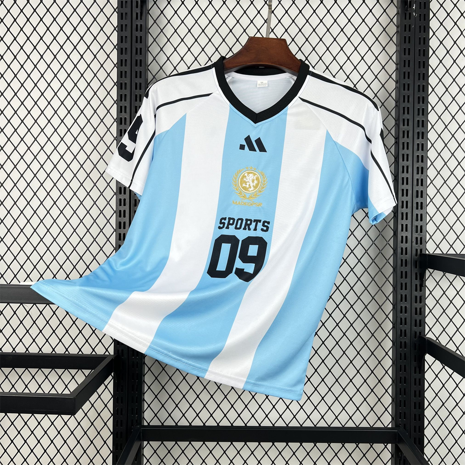 AlphaJersey-Unisex Light Blue Striped 2026 World Cup Style V-Neck Soccer Jersey - Fans Version