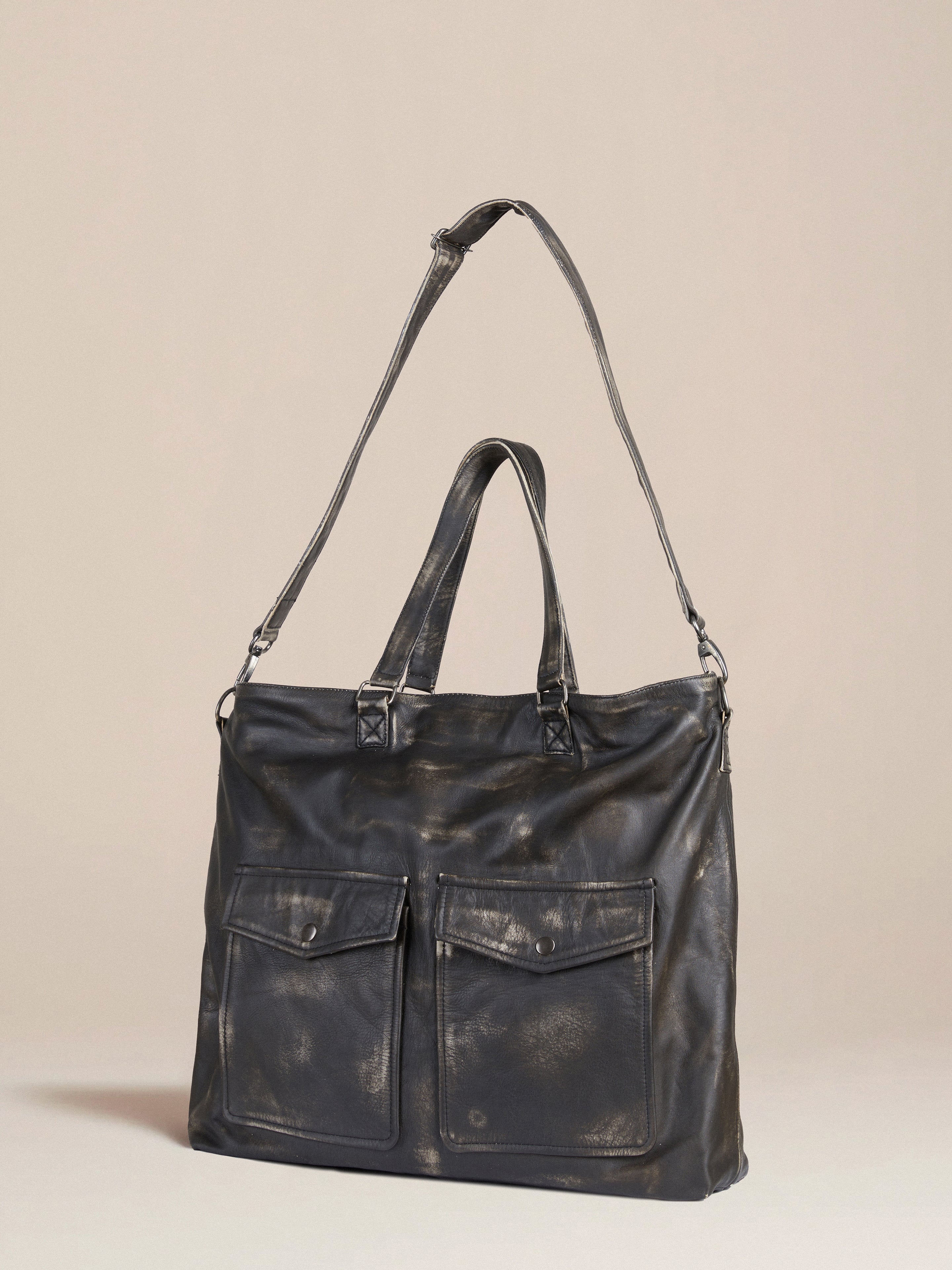 Hana Distressed Black Leather Bag | Modern Menswear by yycbvcnbmmnbm