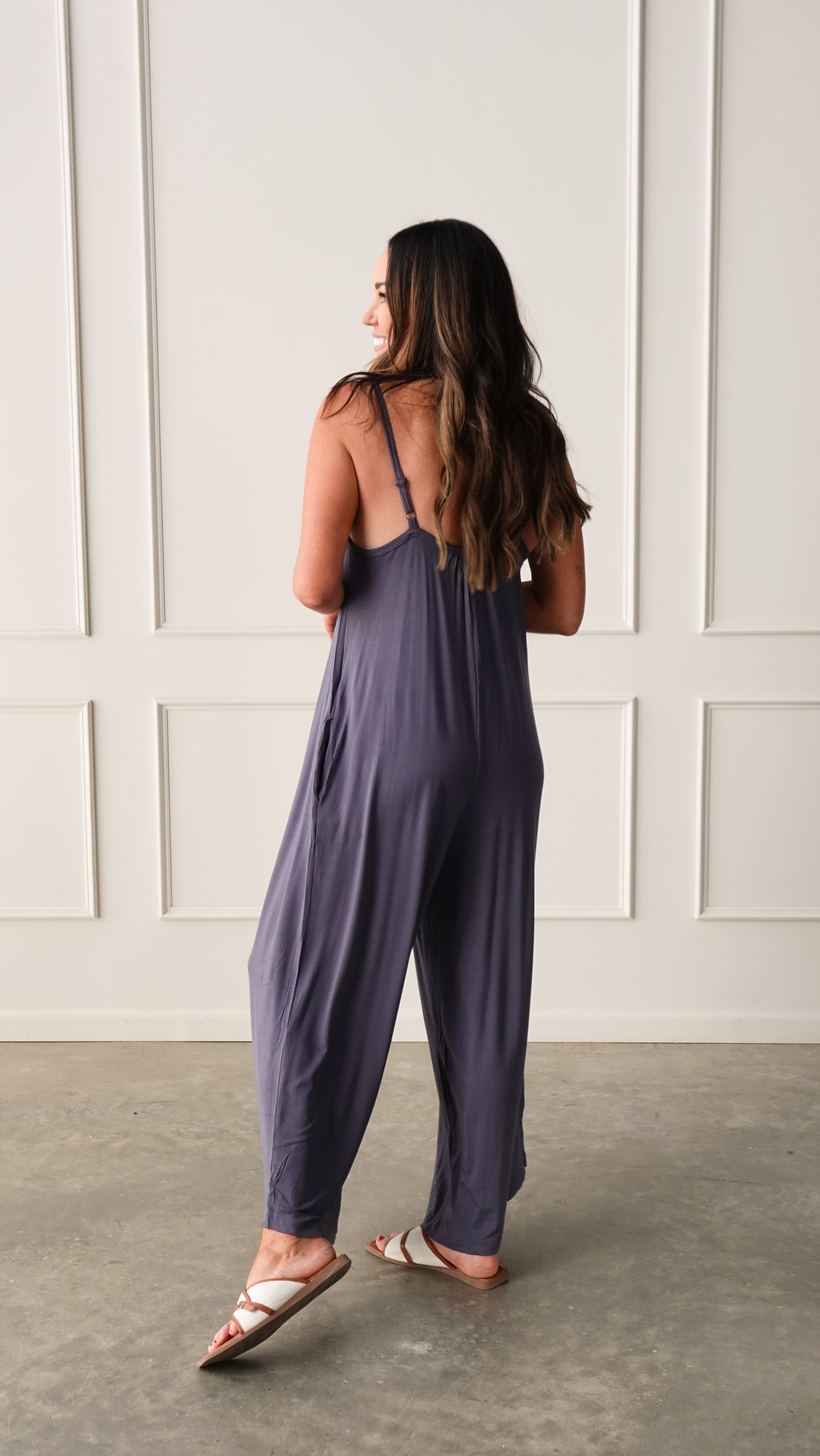 Navy Wide Leg Slouchy Jumpsuit | Elegant Women's Fashion by coolavocek