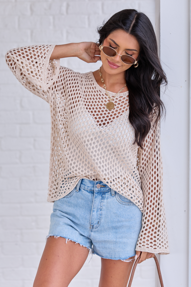 Let It Go Tan Open Knit Sweater SALE | Elegant Women's Fashion by coolavocek