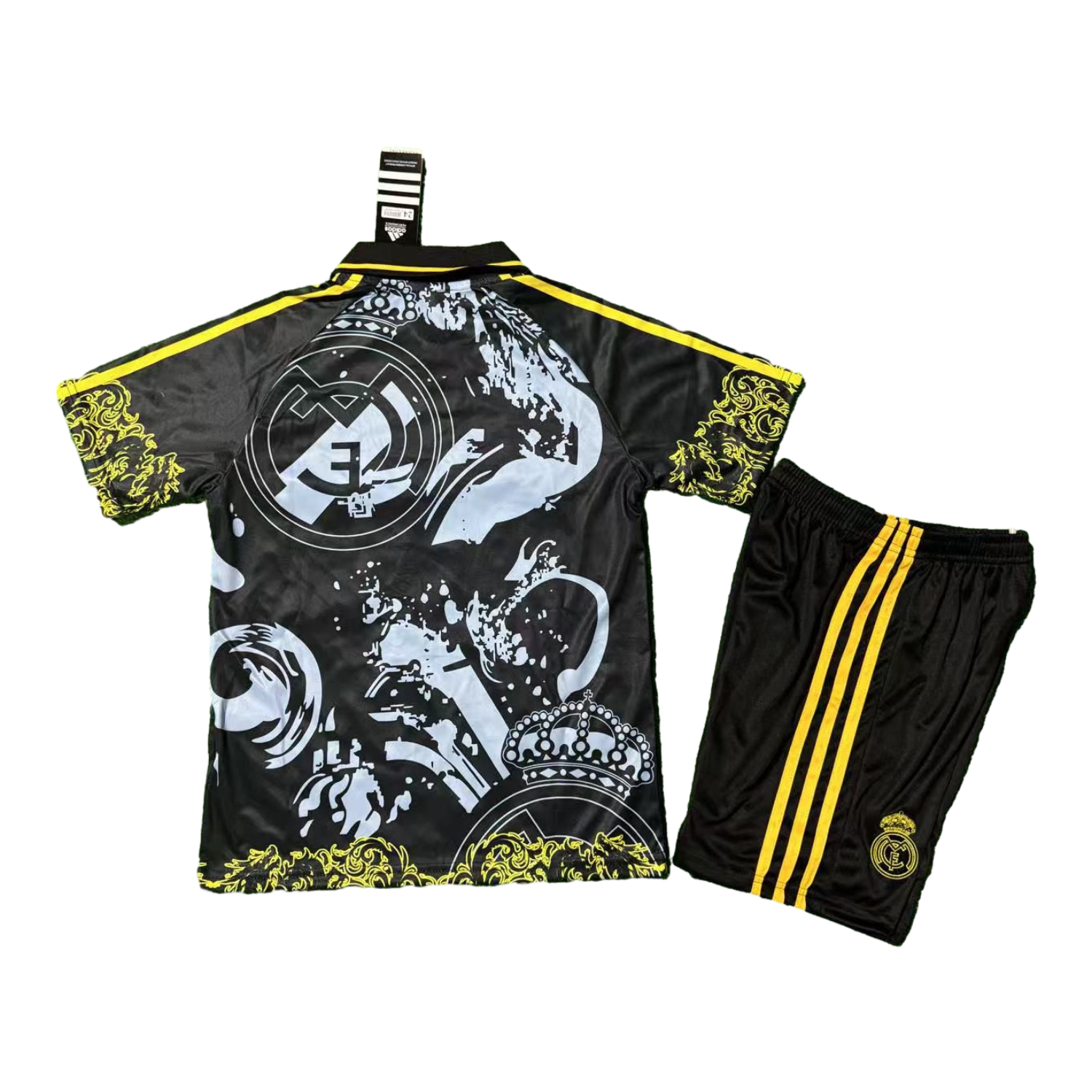 AlphaJersey-Real Madrid 25-26 Yellow Dragon And Cloud Black Special Polo Kids Kit