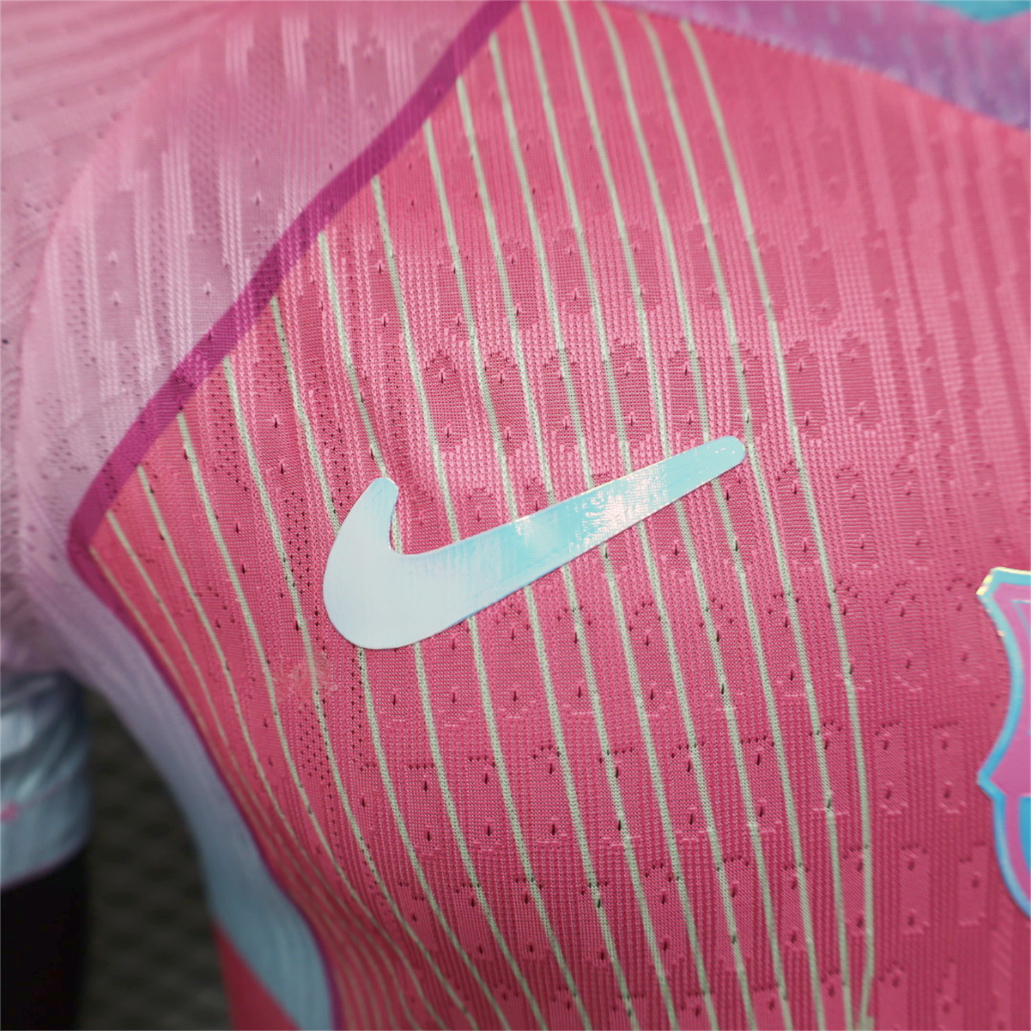 AlphaJersey-Barcelona 25-26 Pink and Light Blue Stripes Jersey - Player Version