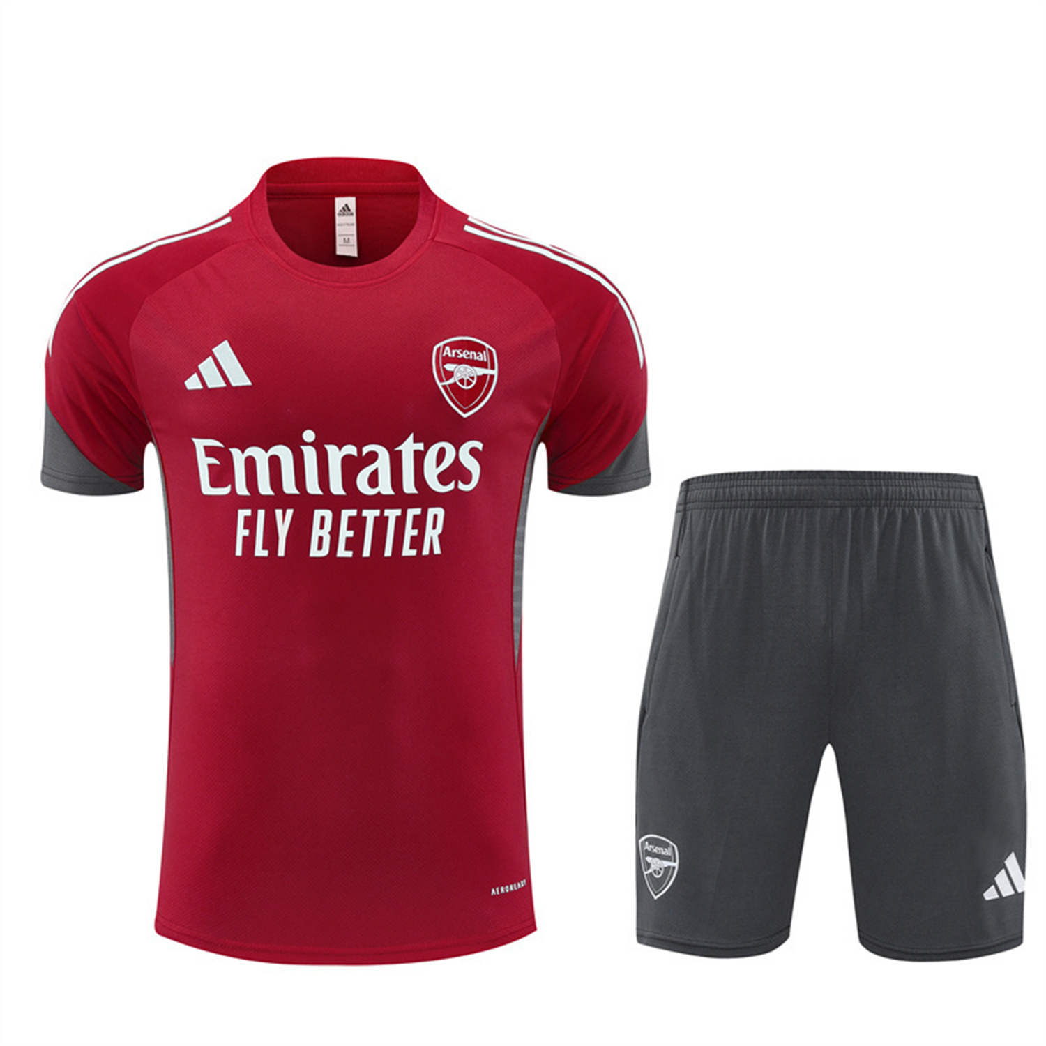 AlphaJersey-Arsenal 25-26 Kids Short-Sleeve Training Set - Red Top & Green Shorts