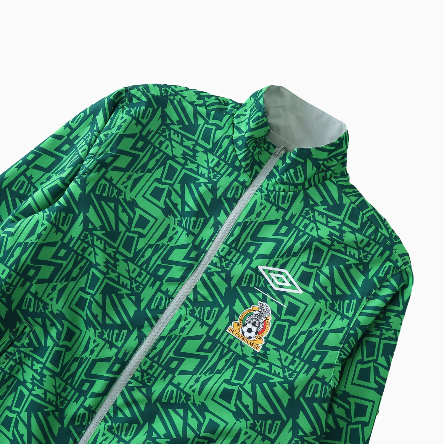 AlphaJersey-Retro Mexico 1994 Retro Style Double Sided Reversible Windbreaker - Green & Grey