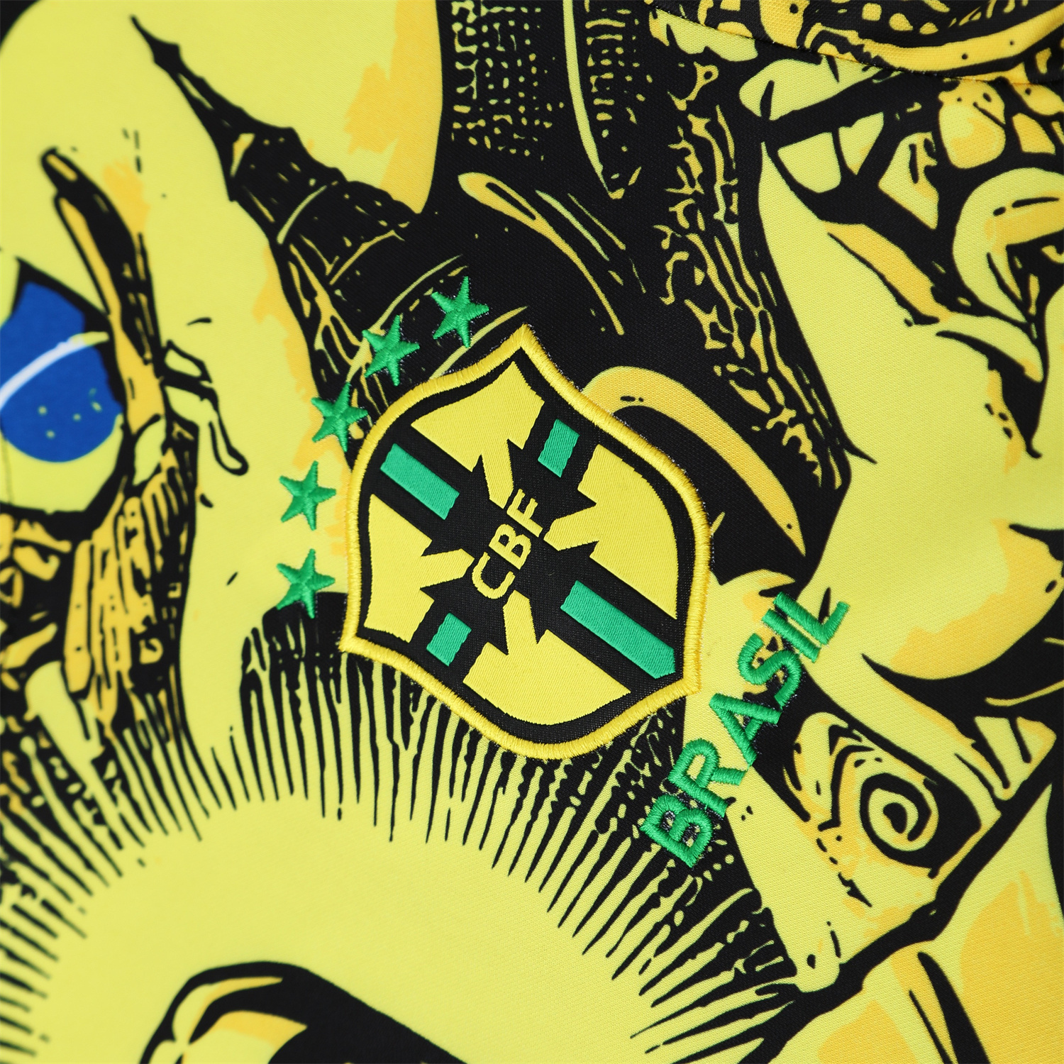 AlphaJersey-Brazil 25-26 Yellow Jesus Statue Short-Sleeve Training Set - Yellow Top & Black Shorts
