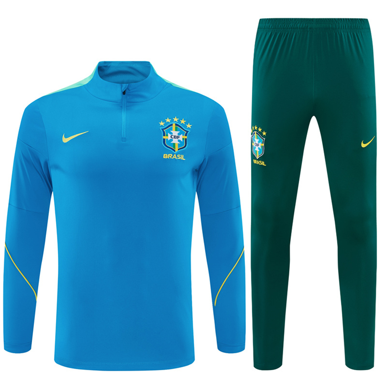AlphaJersey-Brazil 2026 Long Sleeve Training Set - Sky Blue Top & Dark Green Pants