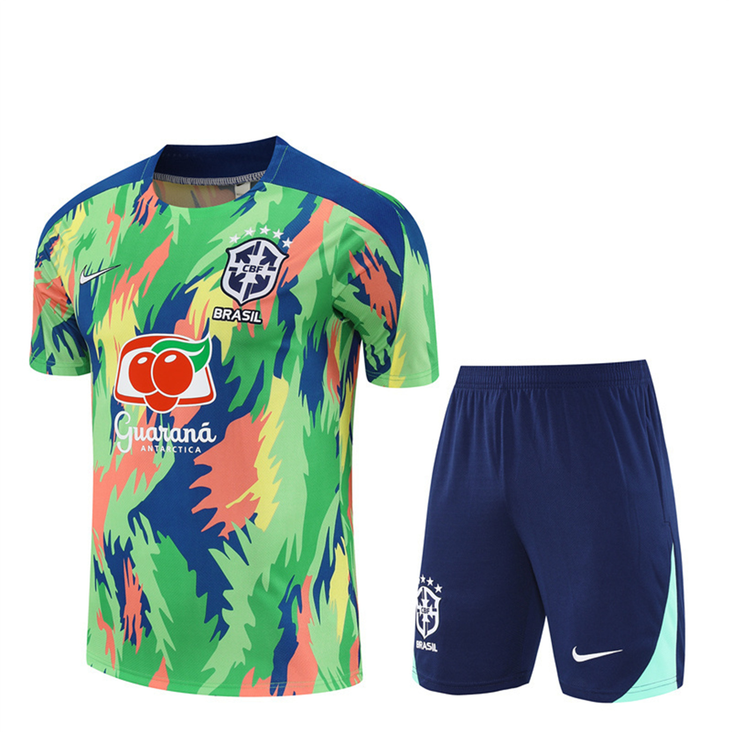 AlphaJersey-Brazil 25-26 Short-Sleeve Training Set - Blue Green Camouflage Top & Blue Shorts