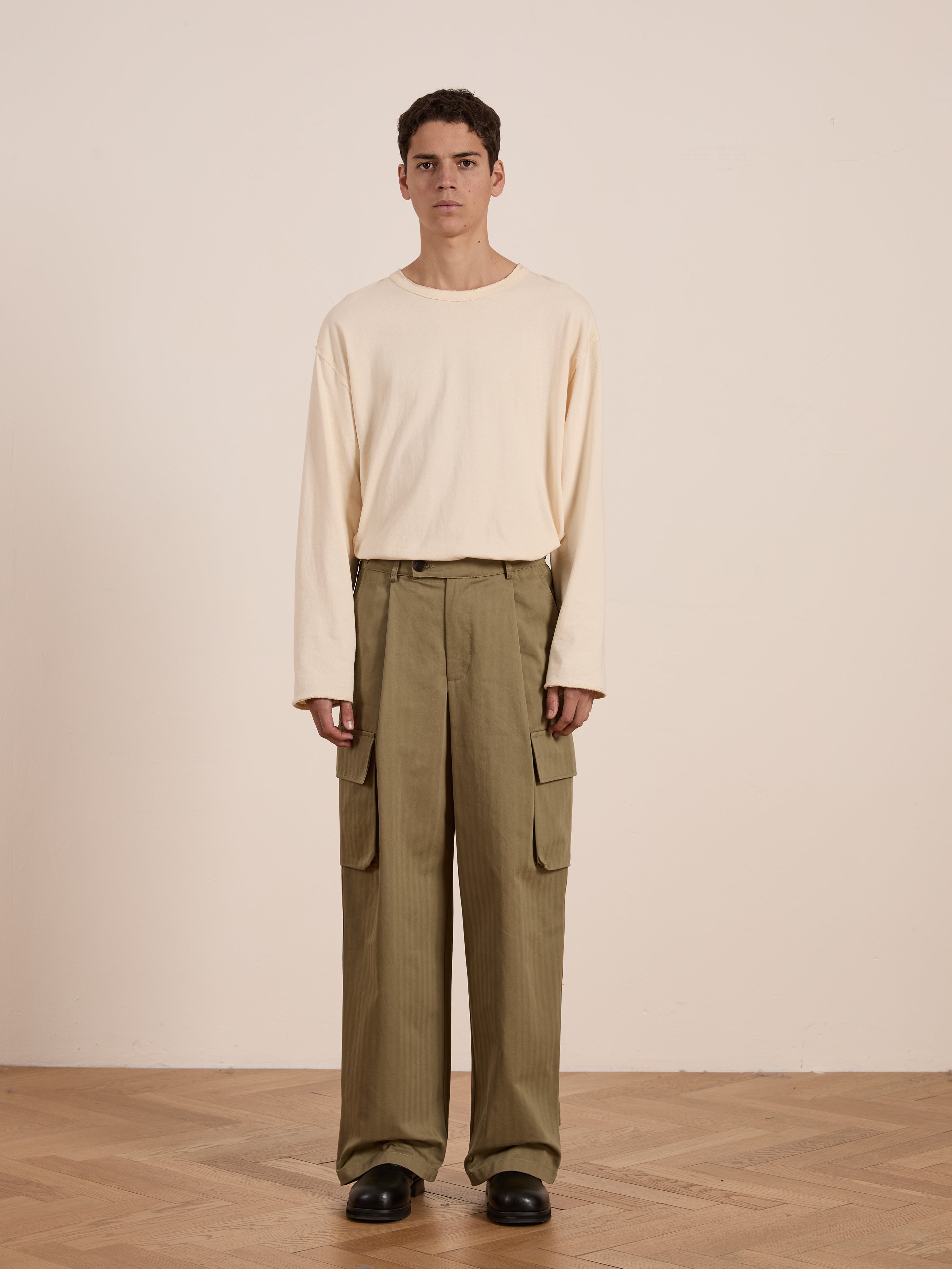 Hava Herringbone Pleated Cargo Trousers | Modern Menswear by yycbvcnbmmnbm