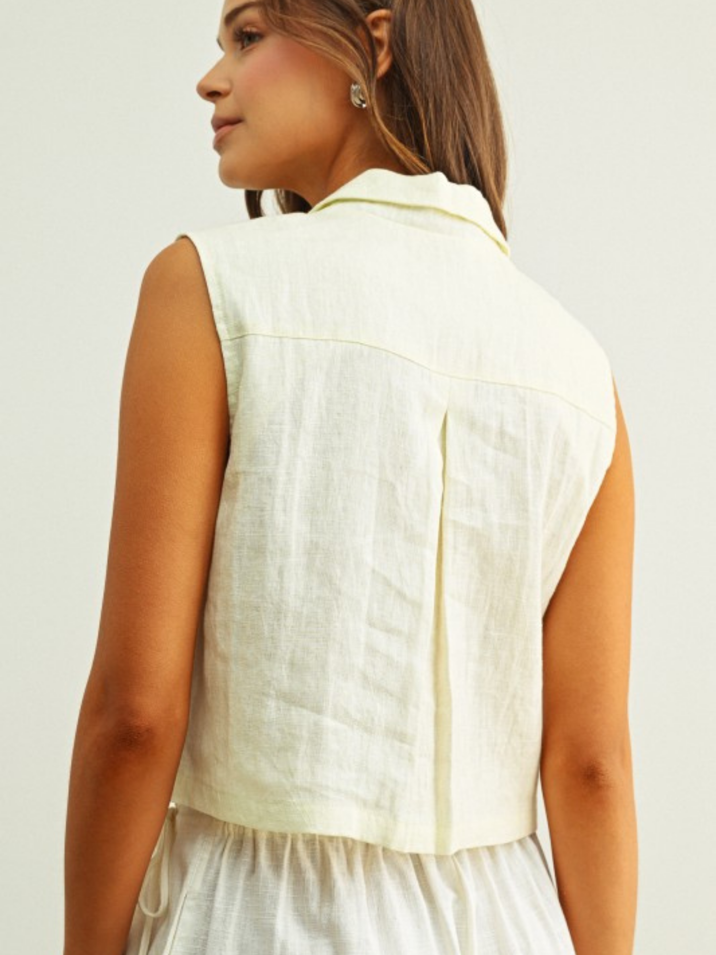 Linen Cargo Cropped Vest | Elegant Women's Fashion by coolavocek