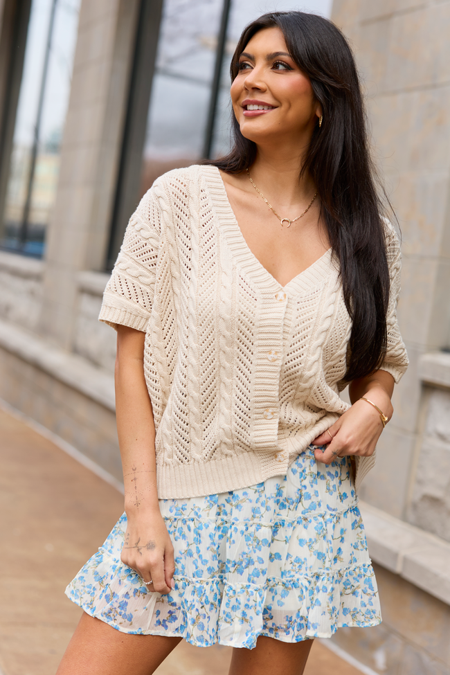 Sophia Short Sleeve Cable Knit Cardigan | Elegant Women's Fashion by coolavocek