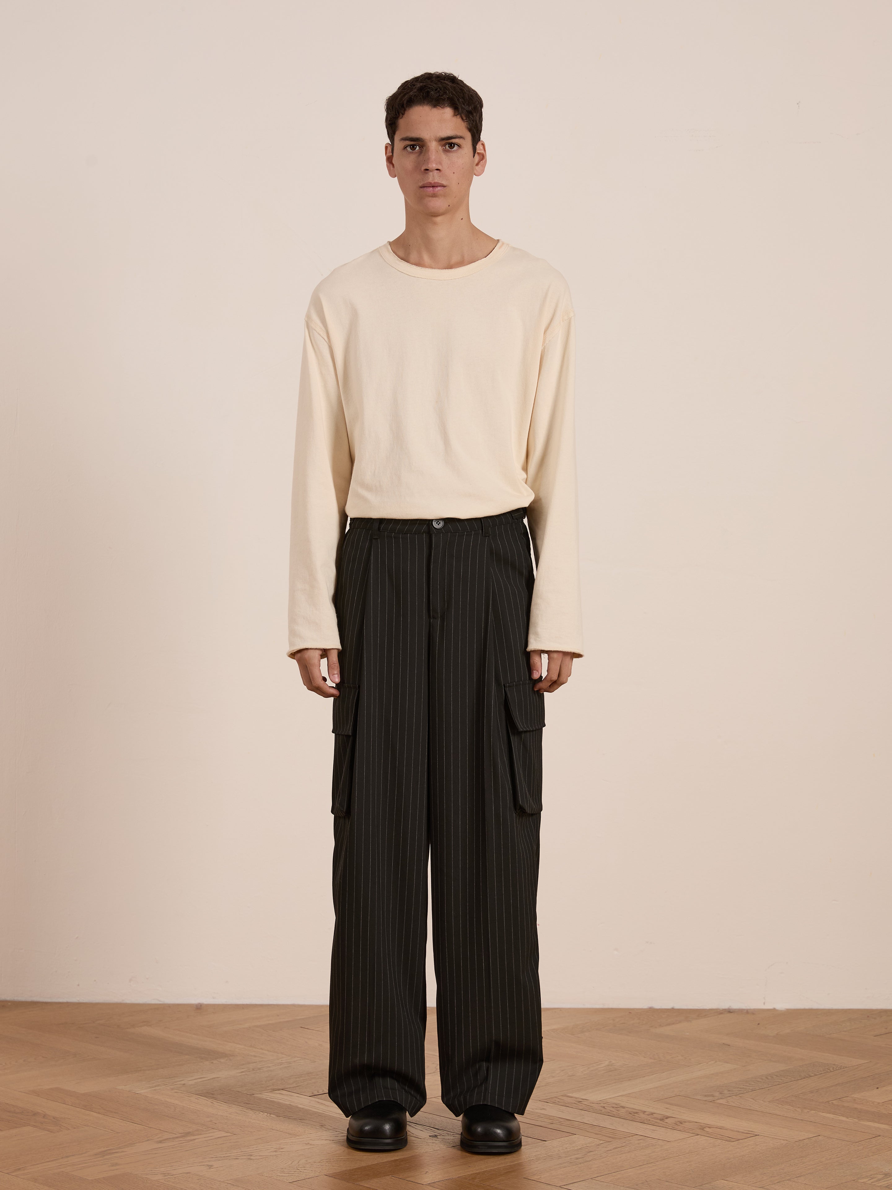 Hava Pinstripe Pleated Cargo Trousers | Modern Menswear by yycbvcnbmmnbm