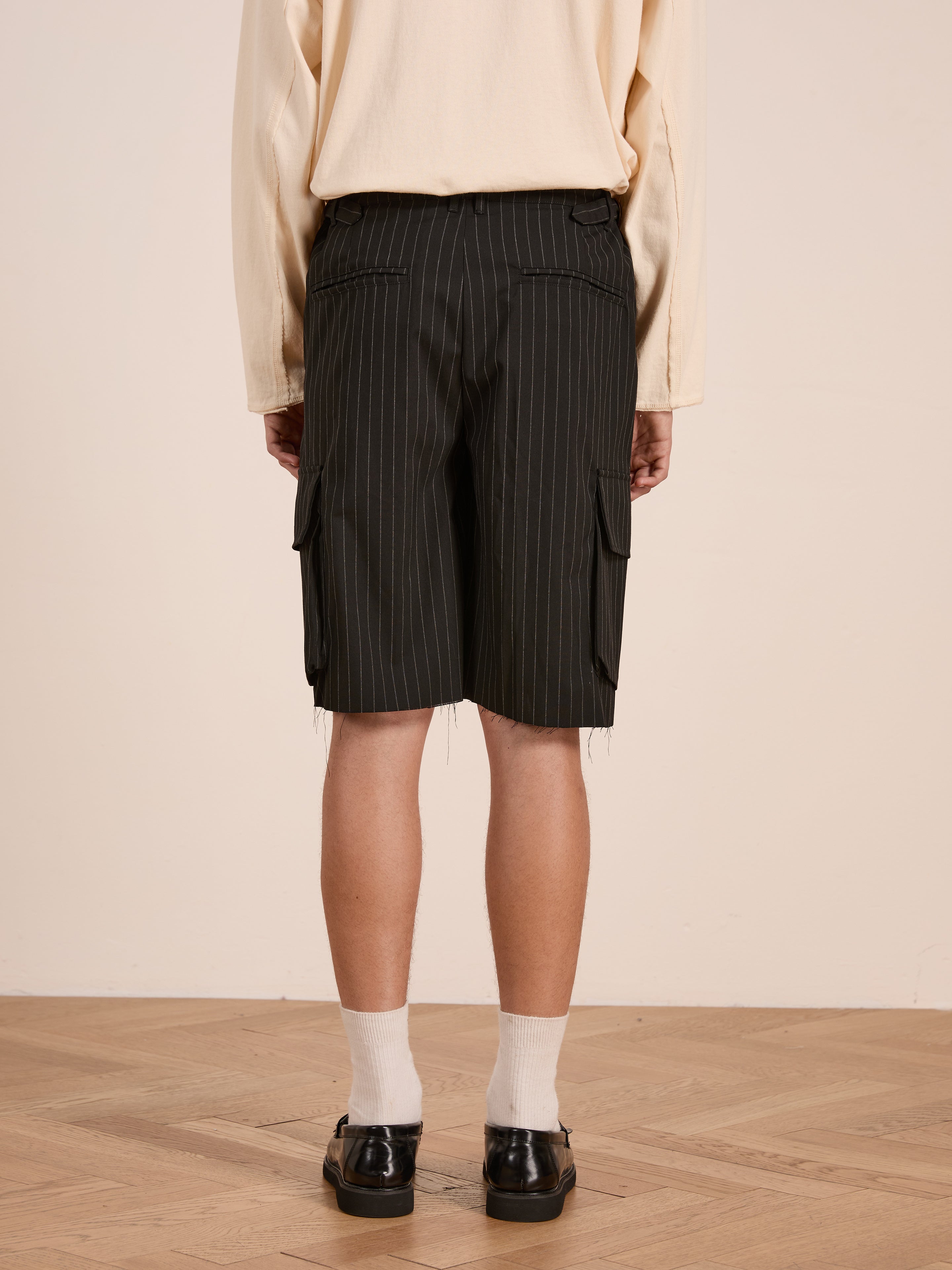 Hava Pinstripe Pleated Cargo Trouser Shorts | Modern Menswear by yycbvcnbmmnbm