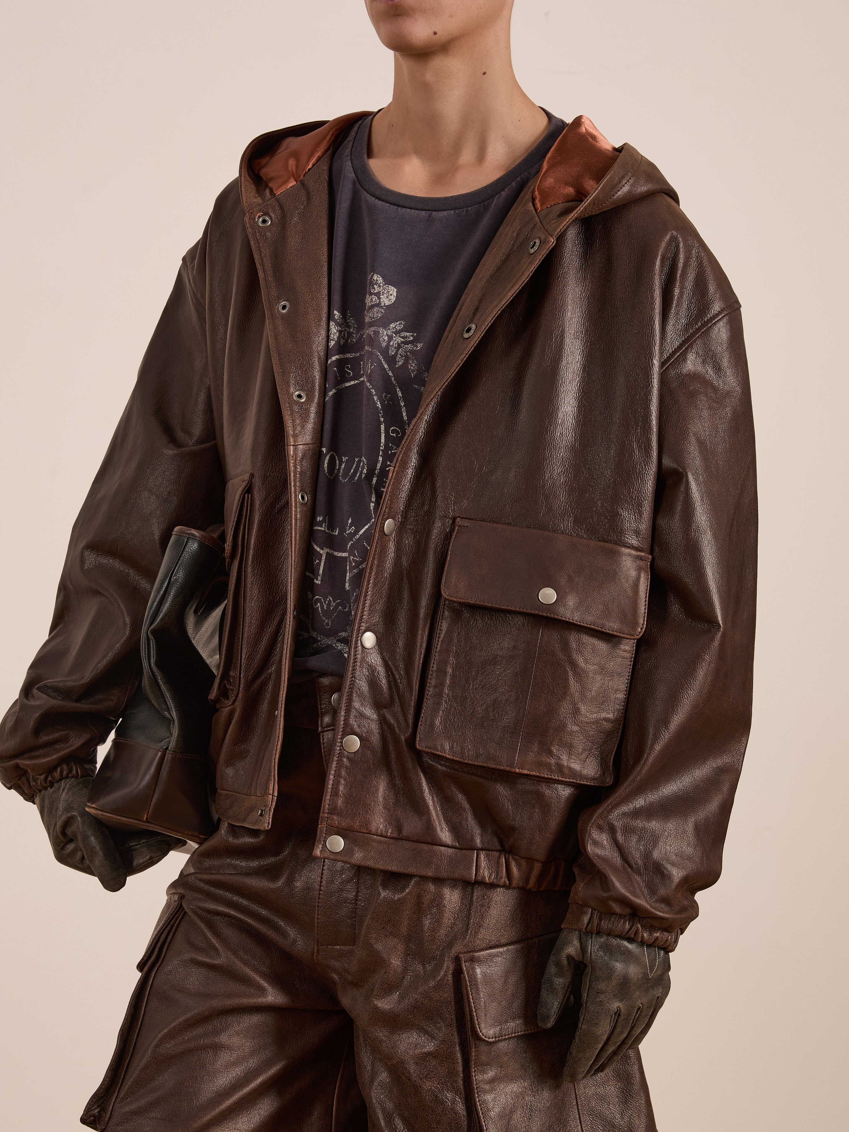 Dusk Distressed Genuine Leather Hoodie | Modern Menswear by yycbvcnbmmnbm